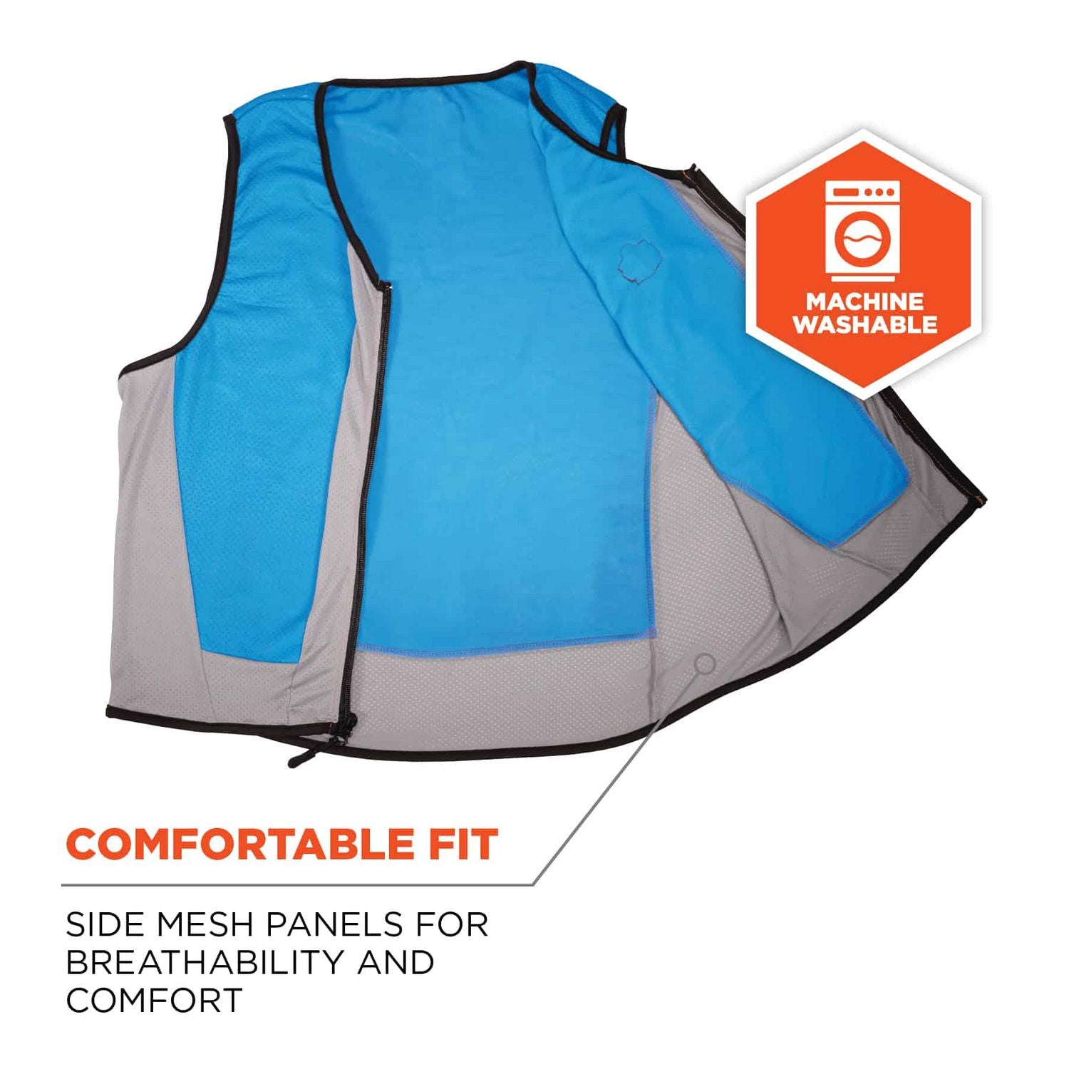 Ergodyne Chill-Its 6667 Wet Cooling Vest, 5-Xtra Large, Blue, Zipper Closure, Lightweight, Breathable, Machine Washable, Moisture Resistant, Absorbent, 1 Each