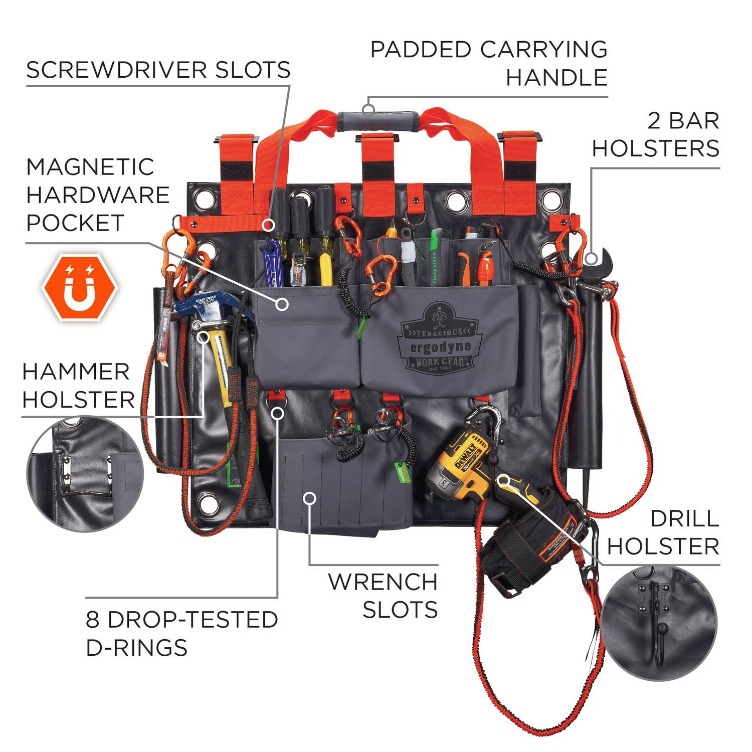 Arsenal 5710 Bucket Truck Tool Board, Tethering Points, 8 Compartments, 24" x 22", Tarpaulin, Gray