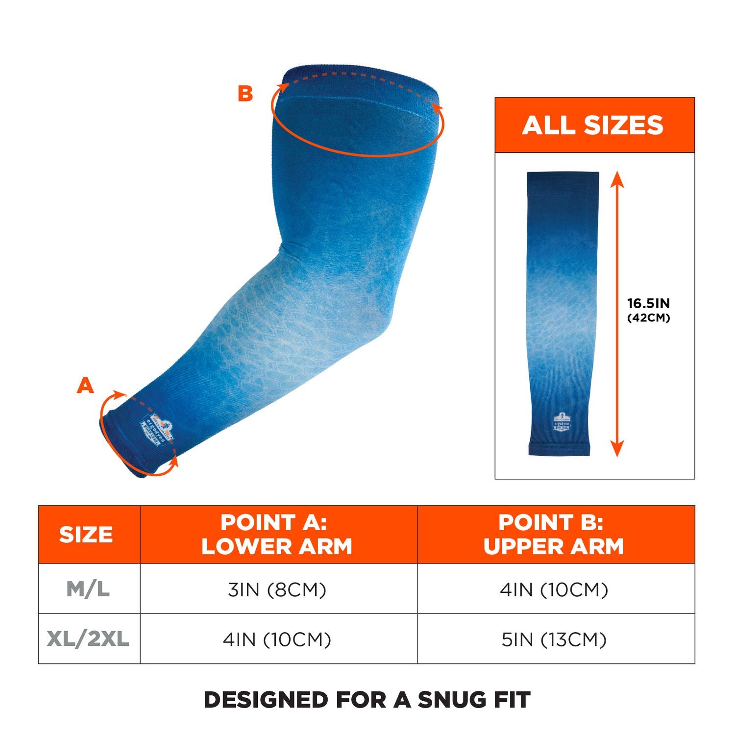 Ergodyne 6695 Sun Protection Arm Sleeves, Blue, UV Protection, Moisture Wicking, Stretchable, Machine Washable, 2 Pair Pack, Size M/L