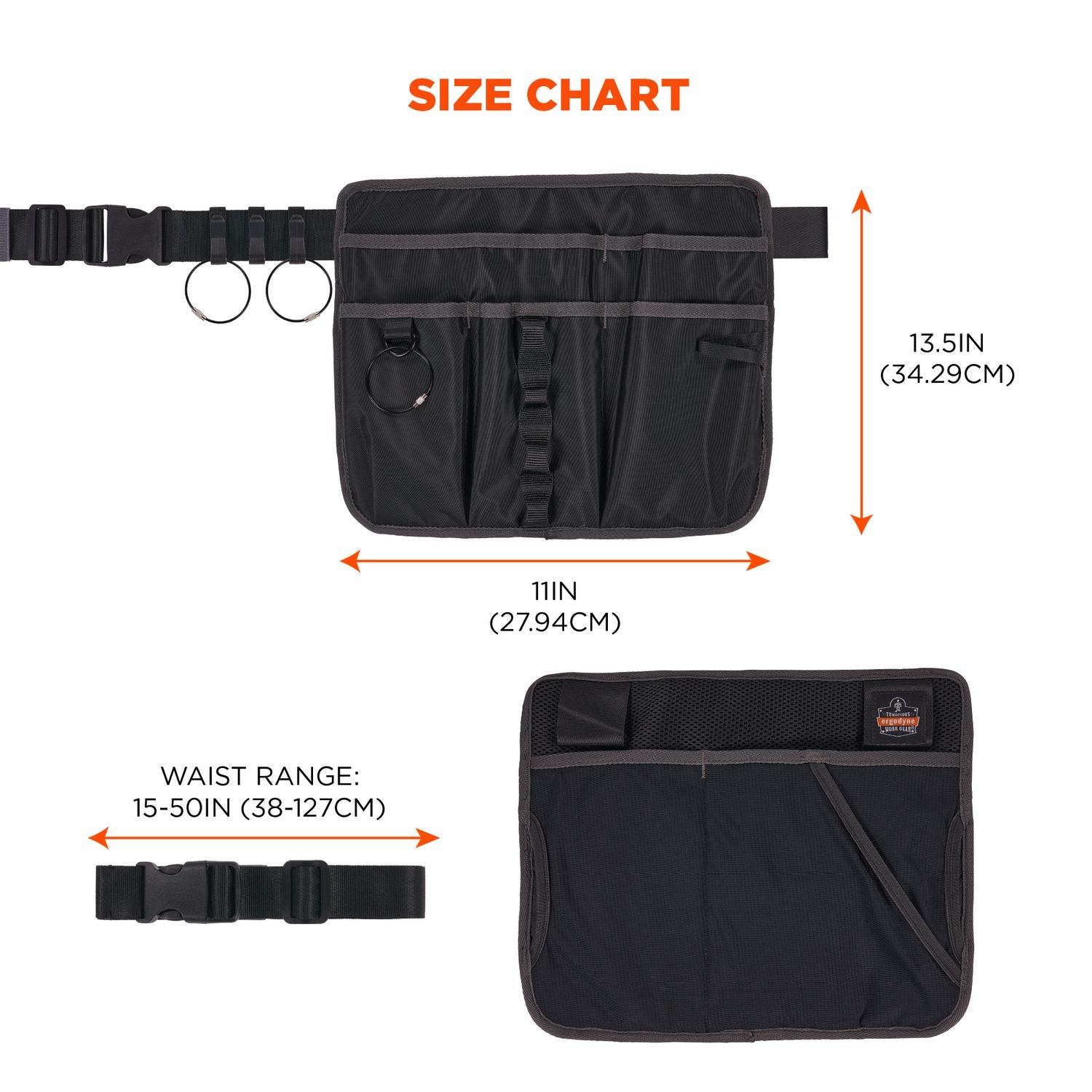 Water Resistant Exterior, Abrasion Resistant Exterior, Water Proof, Water Resistant, Abrasion Resistant - Mesh, Nylon, Polyester Body - Waistband, Belt Clip, Ring - 13.5" Height x 11" Width - 1 Each