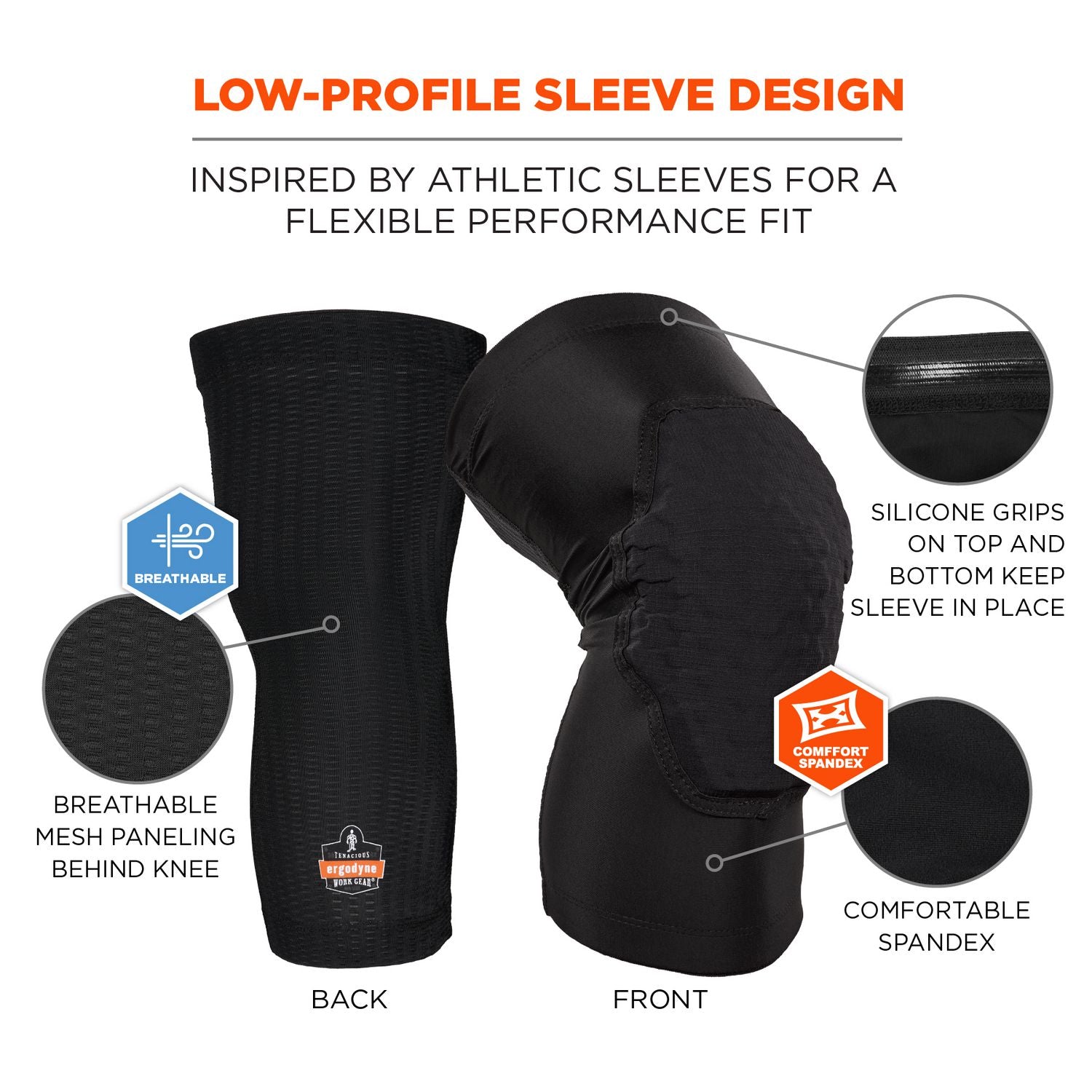 Proflex 525 Lightweight Padded Knee Sleeves, Slip-On, X-Large+, Black, Pair