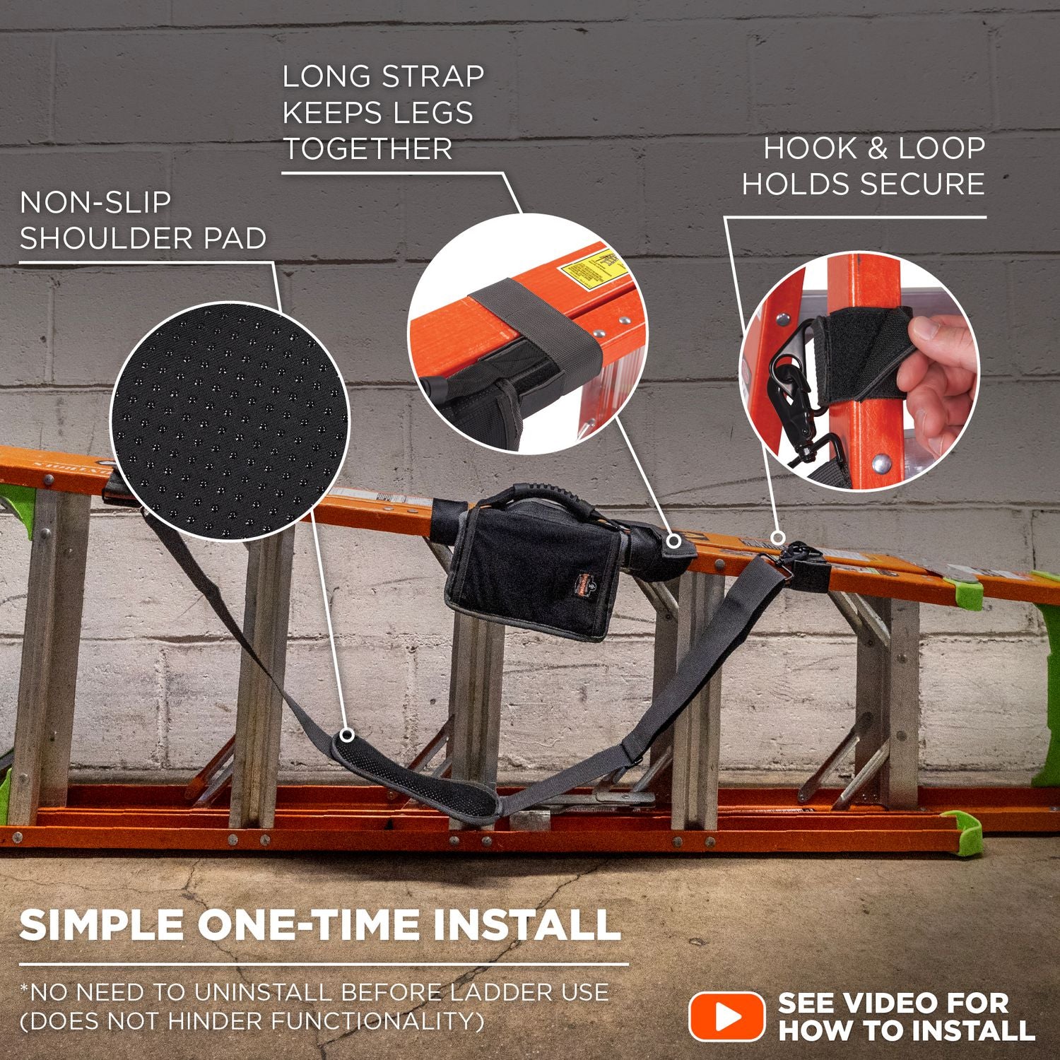 100 lb Load Capacity - Hook & Loop Attachment - Black - 1 Each