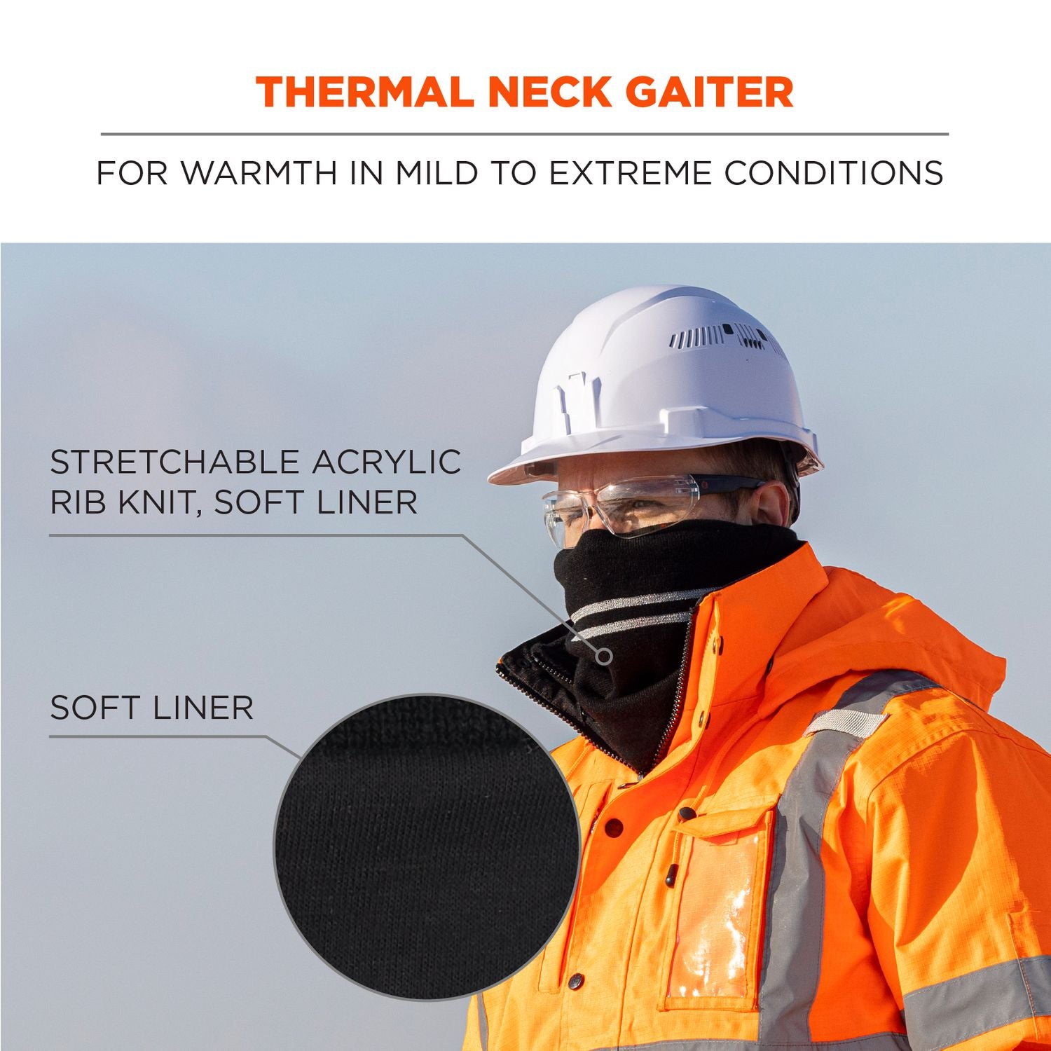 Ergodyne 6961 Reflective Winter Neck Gaiter, Fleece/Acrylic, Black, Knit, Stretchable, Snug Fit, Comfortable, 360° Reflective Stripes, One Size, Packaged Quantity: 1 Each