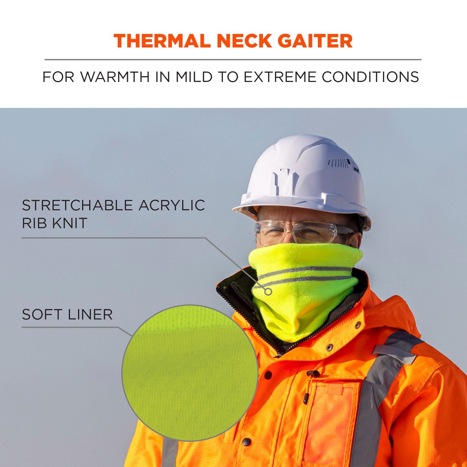Ergodyne 6961 Reflective Winter Neck Gaiter, Fleece/Acrylic, Lime, Knit, Stretchable, Snug Fit, Comfortable, 360° Reflective Stripes, One Size, Pack of 1