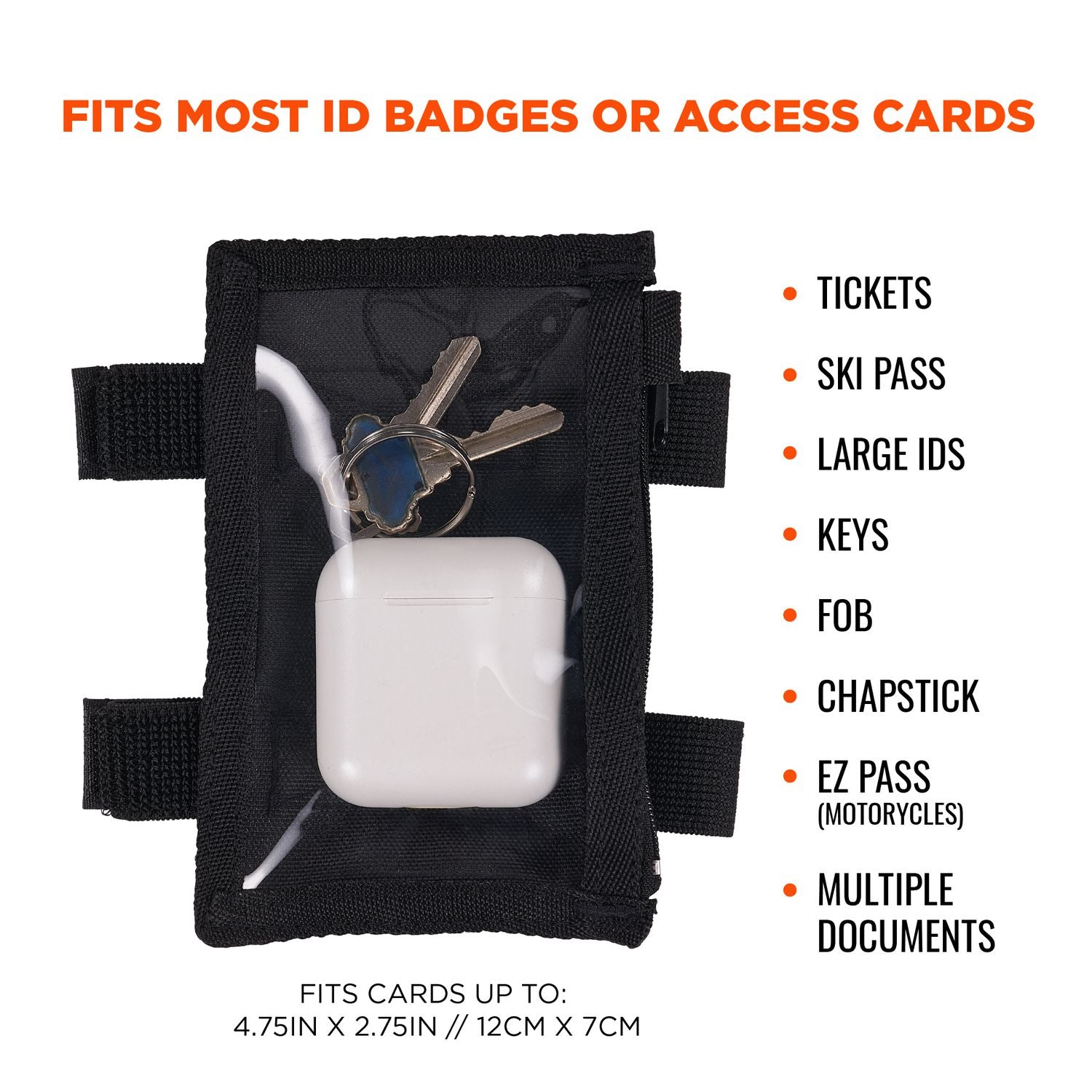 Squids 3387 Dual Band Arm ID/Badge Holder with Zipper, Vertical, Black, 3.75 x 5.75 for 2.75 x 4.75 Insert