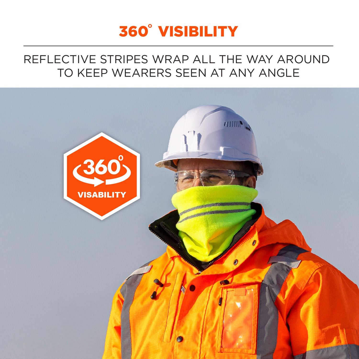 Ergodyne 6961 Reflective Winter Neck Gaiter, Fleece/Acrylic, Lime, Knit, Stretchable, Snug Fit, Comfortable, 360° Reflective Stripes, One Size, Pack of 1