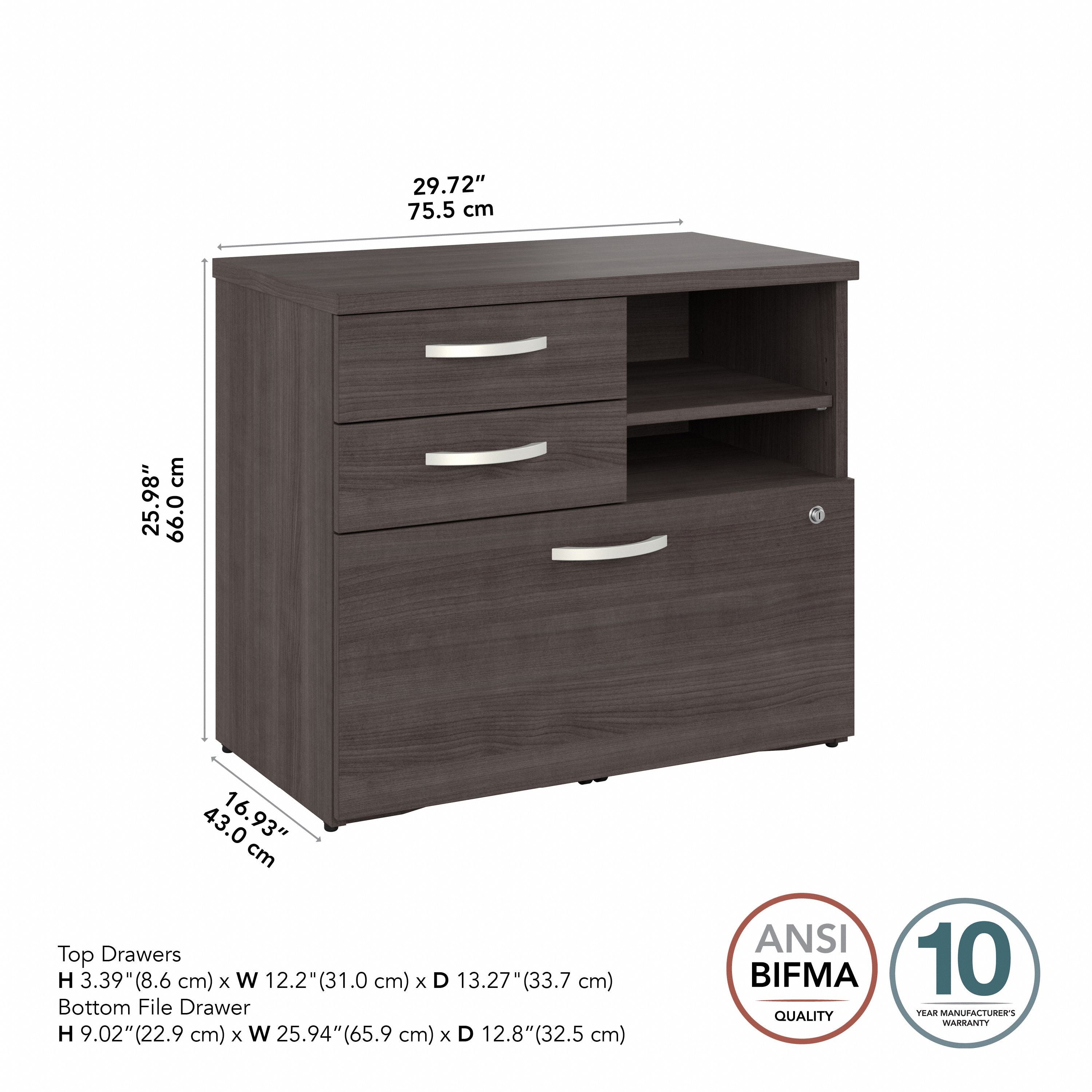 Bush Business Furniture Studio C Office Storage Cabinet with Drawers and Shelves in Storm Gray - 29.72" Width x 16.93" Depth x 25.98" Height
