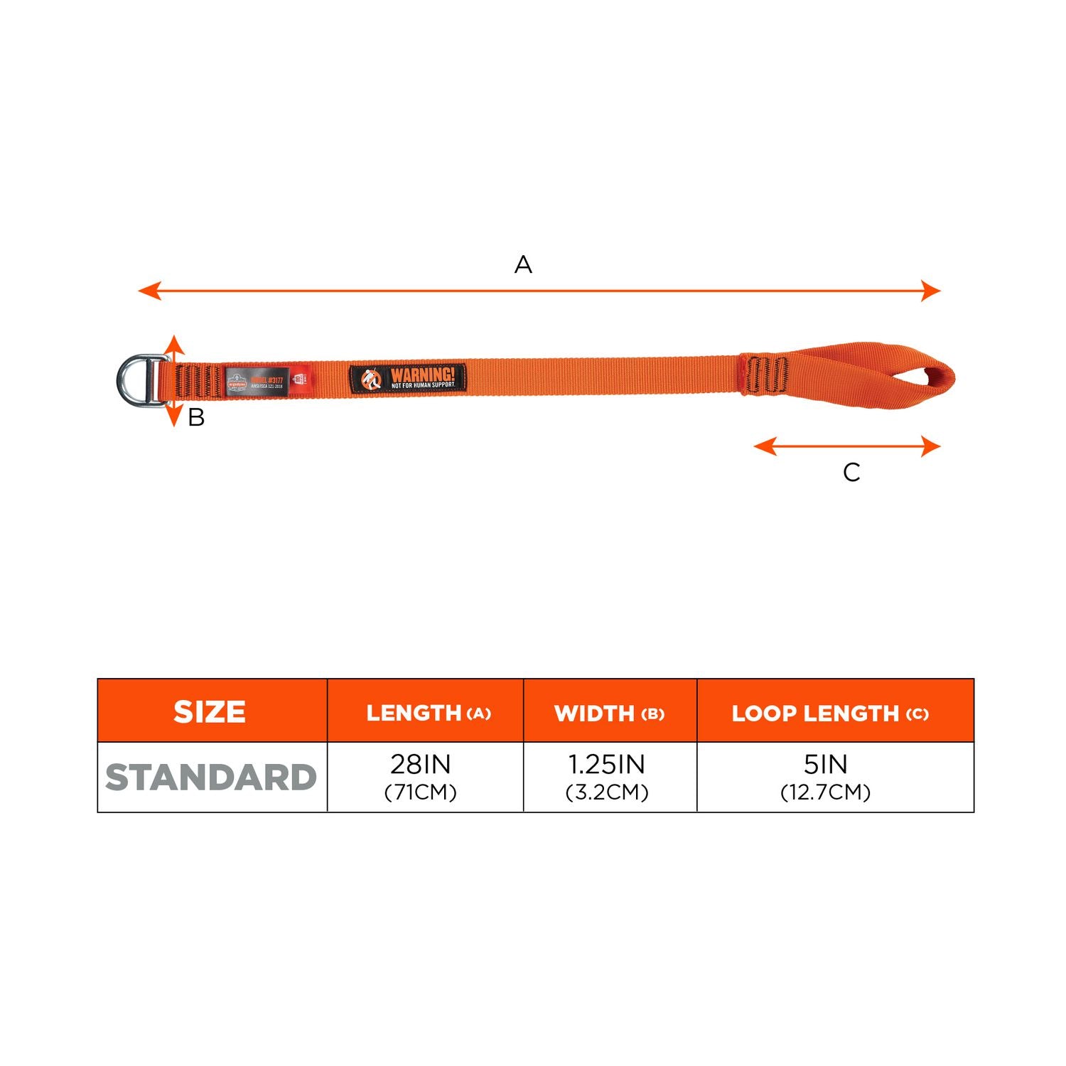 Squids 3177 Anchor Choke Strap for Tool Tethering, 60 lb Max Safe Working Capacity, 28" Long, Orange