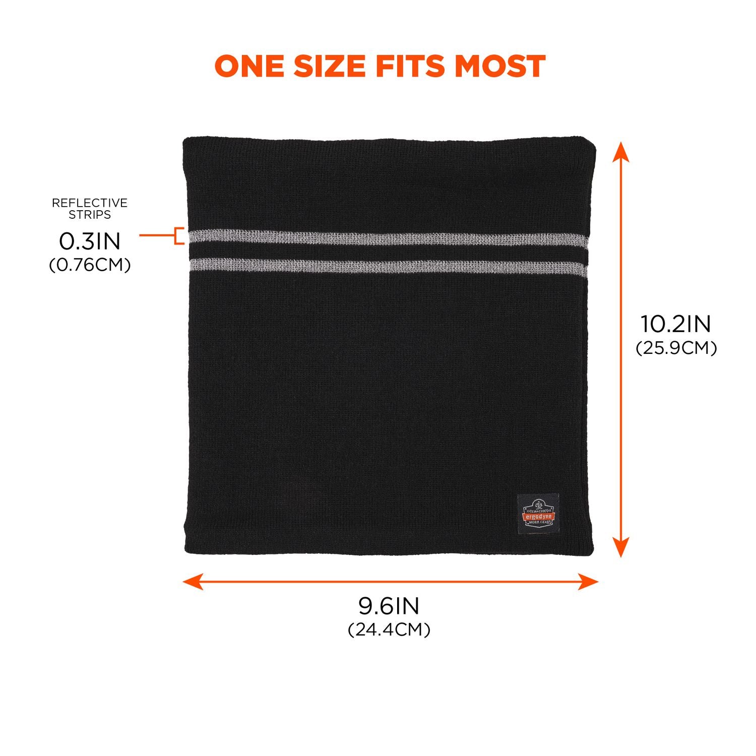 Ergodyne 6961 Reflective Winter Neck Gaiter, Fleece/Acrylic, Black, Knit, Stretchable, Snug Fit, Comfortable, 360° Reflective Stripes, One Size, Packaged Quantity: 1 Each