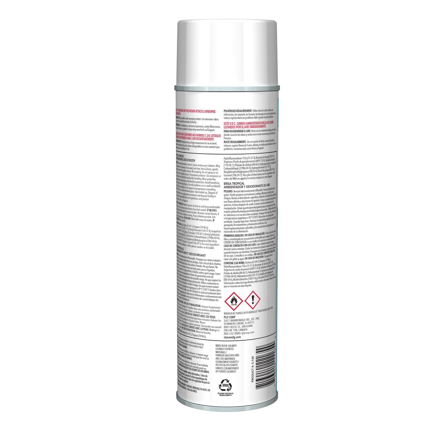 Aerosol Air Freshener and Deodorizer, Tropic Breeze, 10 oz Aerosol Spray, 12 Cans