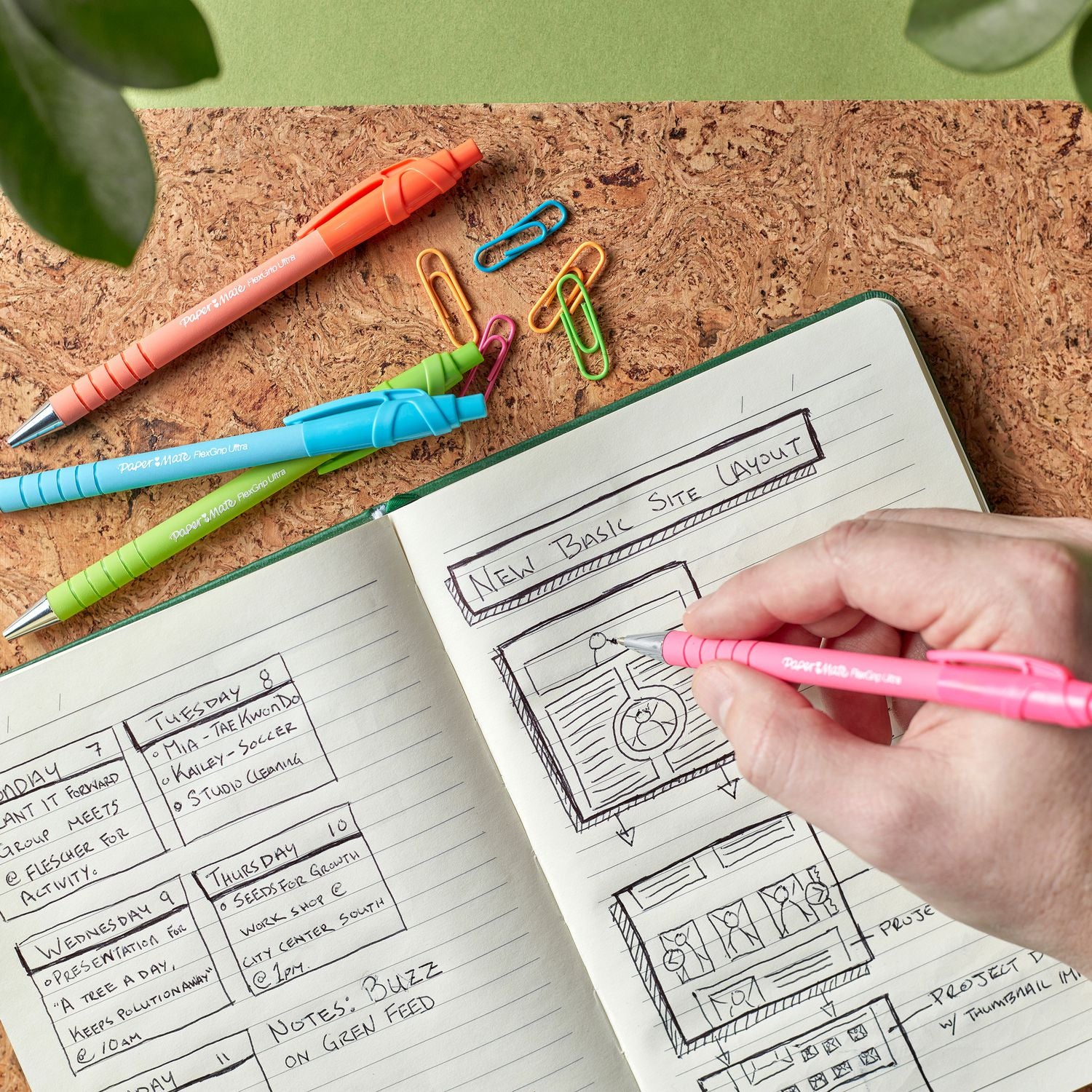 Paper Mate Flexgrip Ultra Recycled Pens - 1 mm Medium Pen Point - Retractable - Black Ink - Green Rubberized, Pink, Orange, Blue Barrel - 1 Dozen