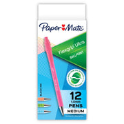 Paper Mate Flexgrip Ultra Recycled Pens - 1 mm Medium Pen Point - Retractable - Black Ink - Green Rubberized, Pink, Orange, Blue Barrel - 1 Dozen