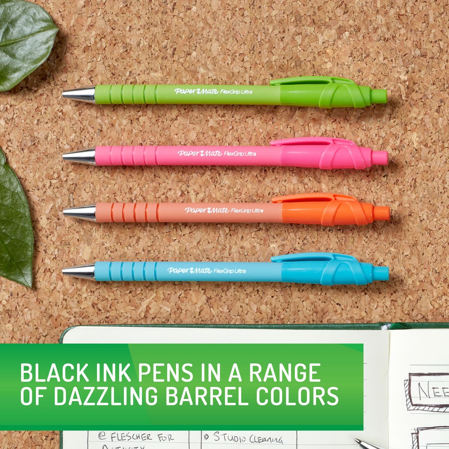 Paper Mate Flexgrip Ultra Recycled Pens - 1 mm Medium Pen Point - Retractable - Black Ink - Green Rubberized, Pink, Orange, Blue Barrel - 1 Dozen