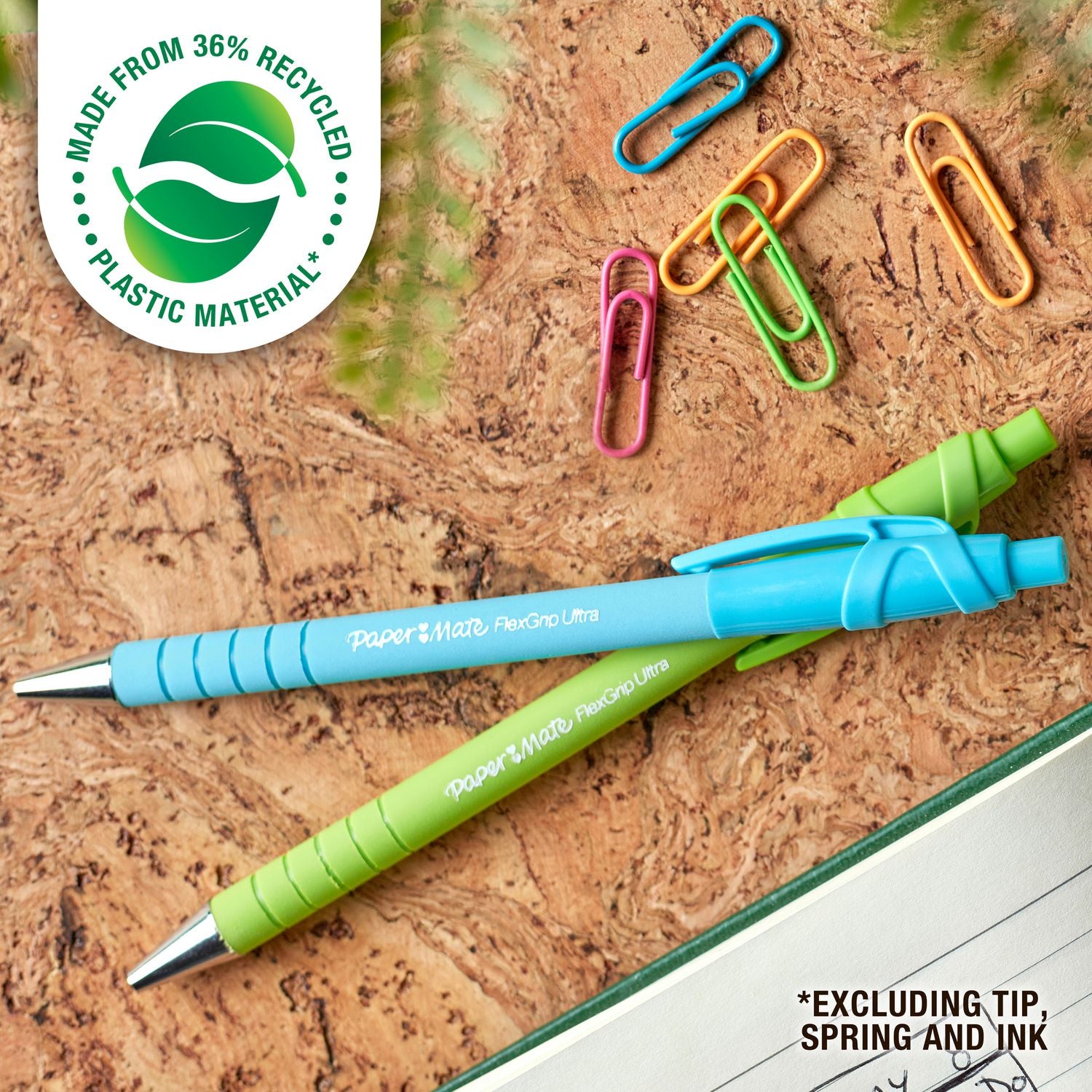 Paper Mate Flexgrip Ultra Recycled Pens - 1 mm Medium Pen Point - Retractable - Black Ink - Green Rubberized, Pink, Orange, Blue Barrel - 1 Dozen