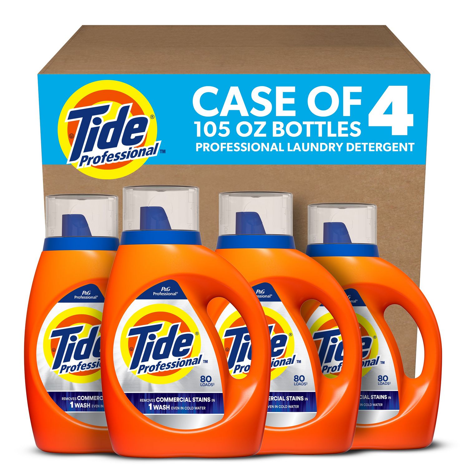 Tide Professional Liquid Laundry Detergent, 105 fl oz, 80 Loads, Orange, 1 Each