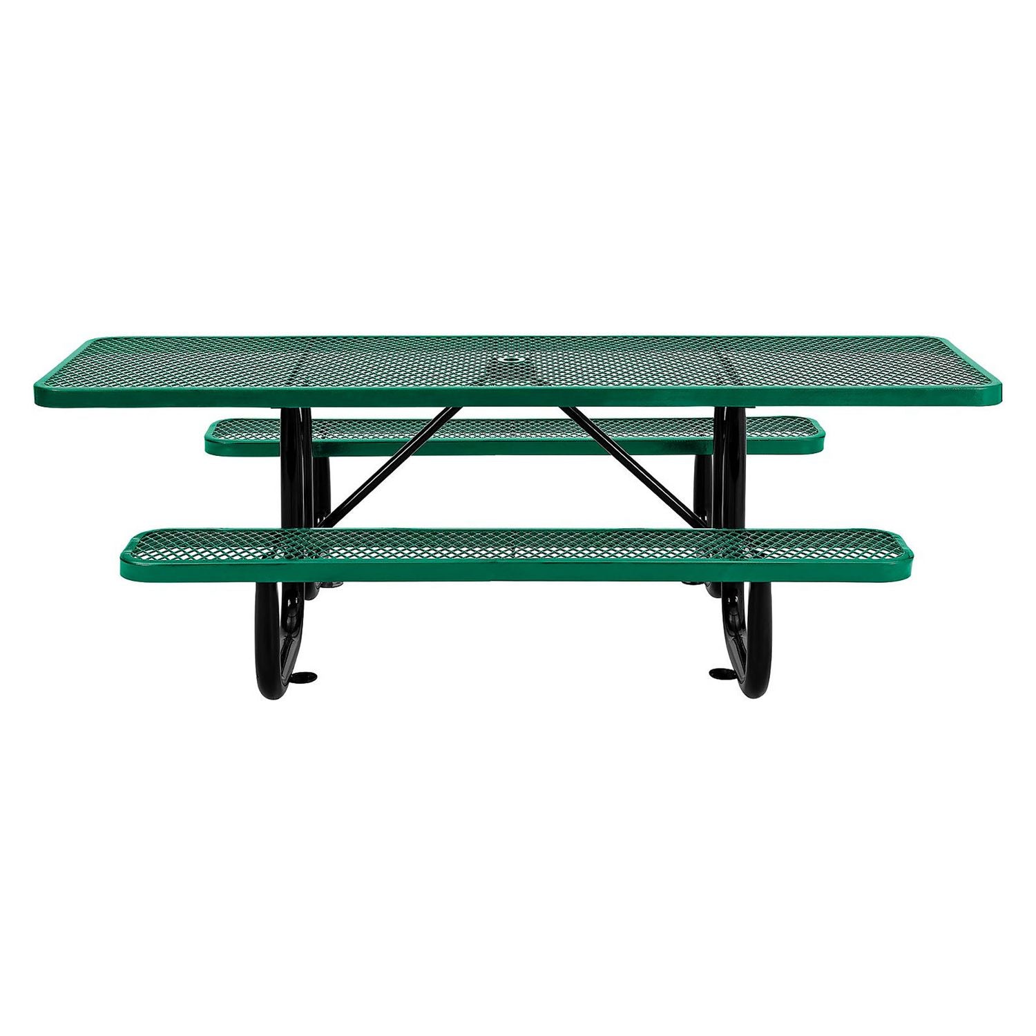 ADA Compliant Expanded Steel Picnic Table, Rectangular, 96 x 60 x 21.5, Green Top and Base