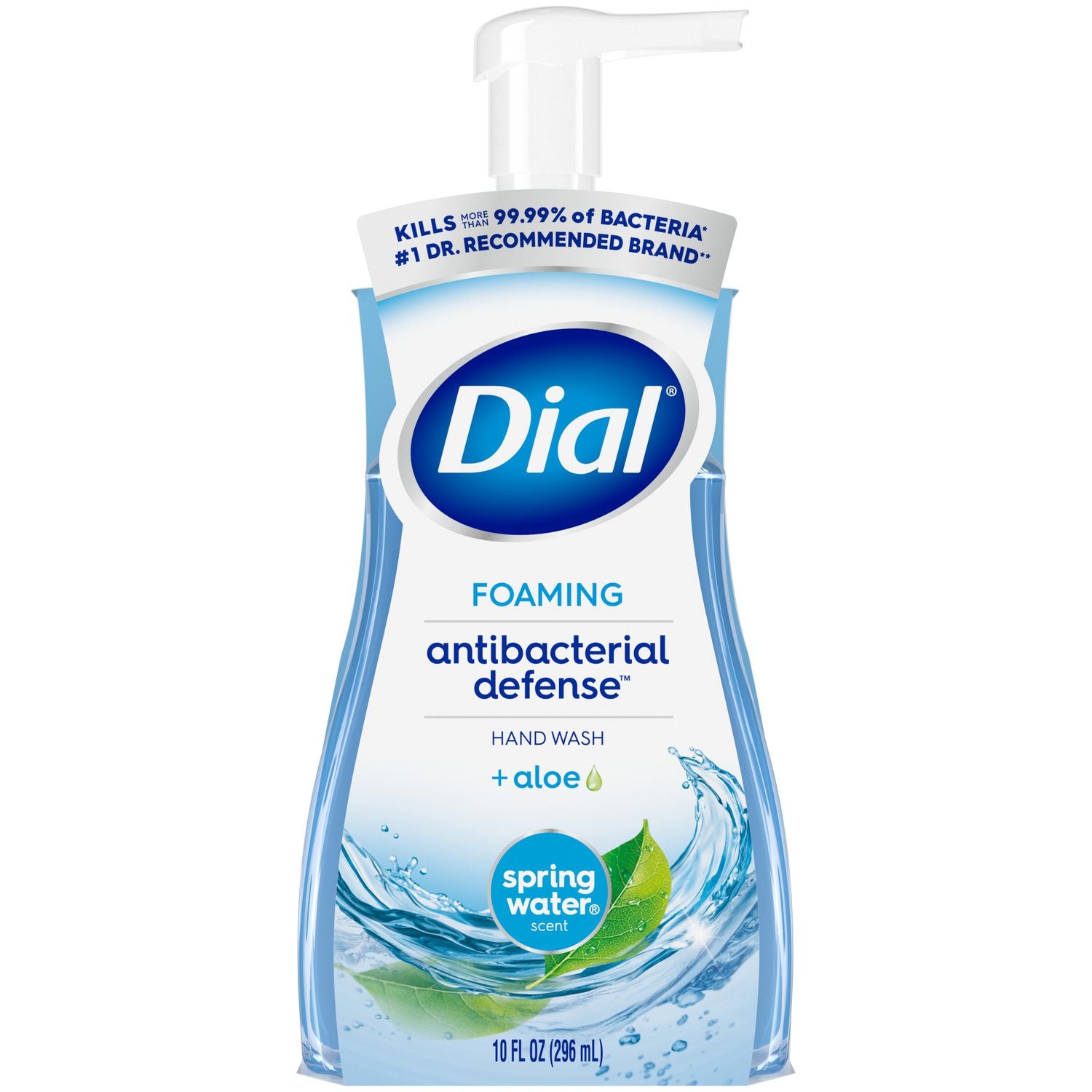 Dial Complete Spring Water Foaming Soap, Antibacterial, 10 fl oz Pump Bottle, Light Blue, Scented, pH Balanced, Paraben-free, Phthalate-free, Silicone-free, 1 Each
