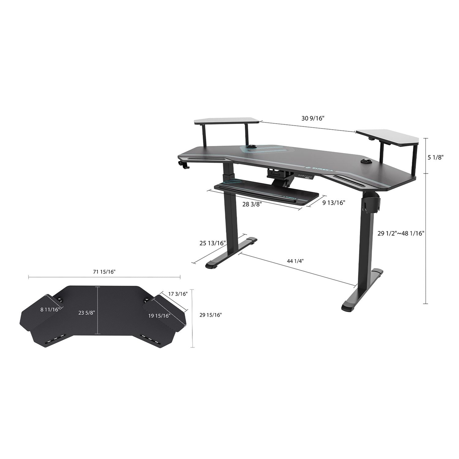 Aero Standing Desk, 71.93" x 29.93" x 34.62" to 53.18", Black