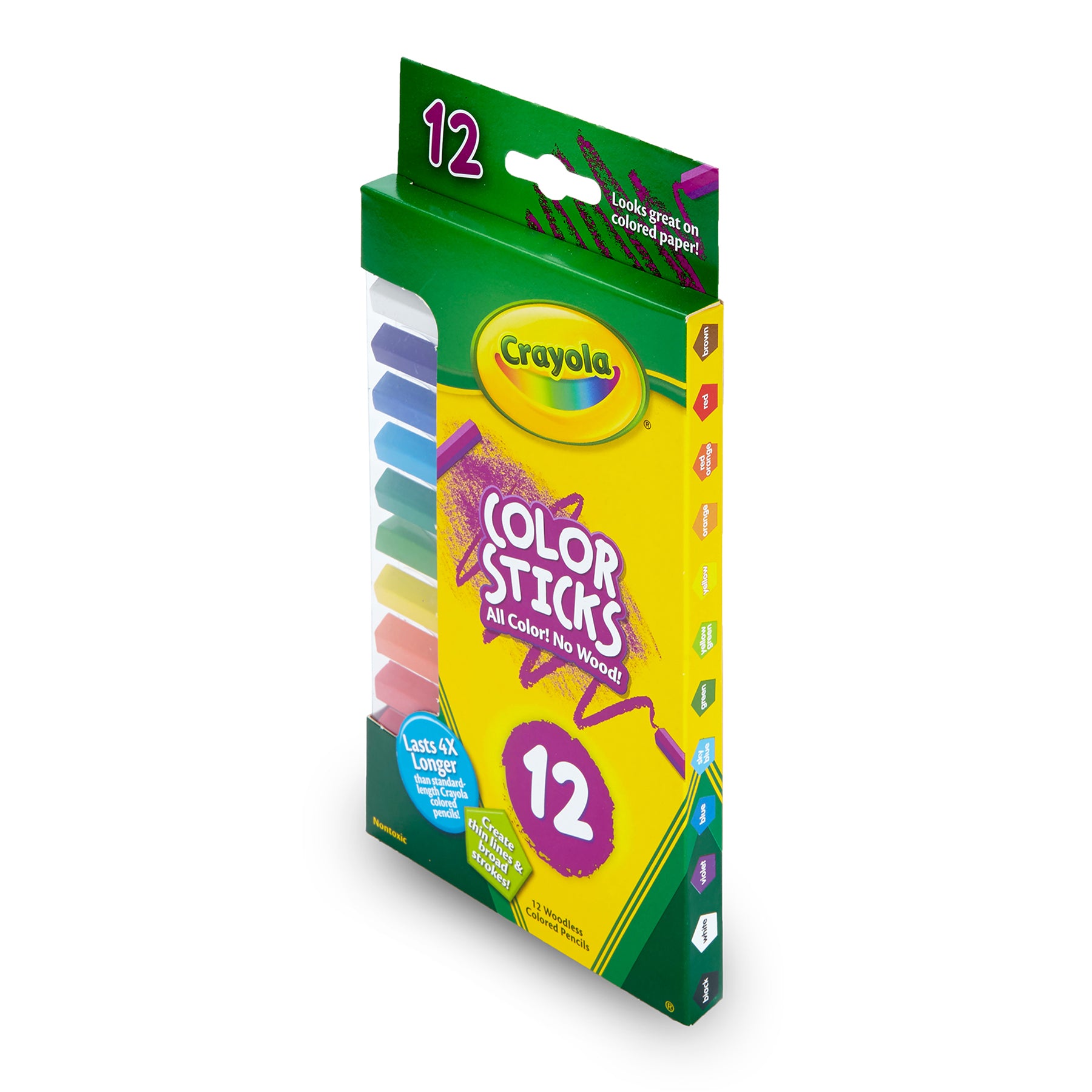 Color Sticks, Woodless Colored Pencils, 12 Count