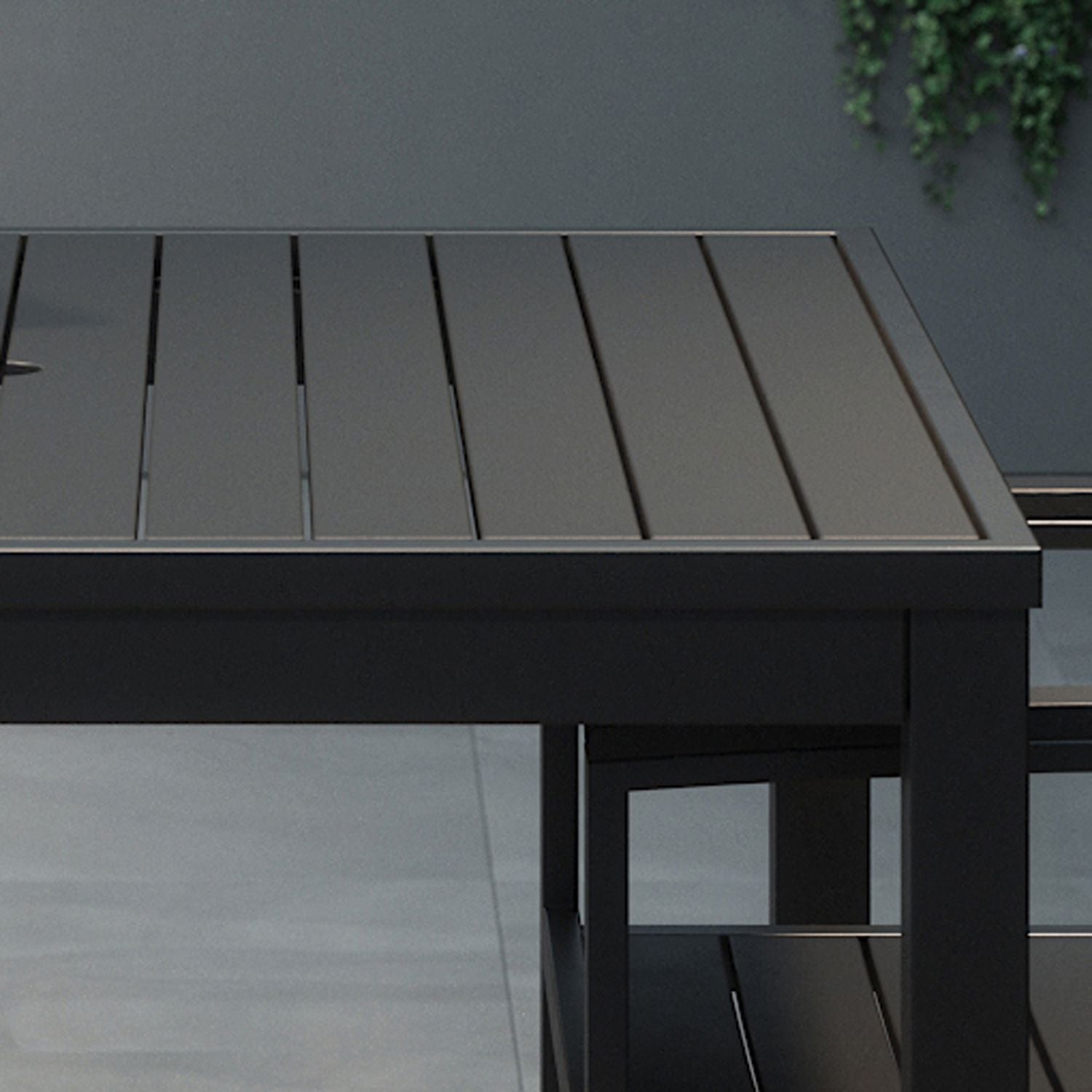 Eveleen Outdoor Bistro Patio Table with Two Black Powder-Coated Polymer Barstools, 30" Square, Black