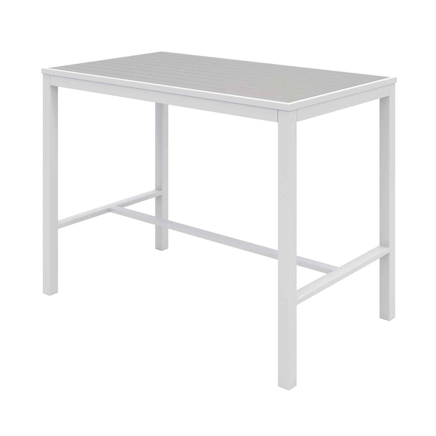 Eveleen Outdoor Bistro Patio Table with Four Gray Powder-Coated Polymer Barstools, 32 x 55, Gray