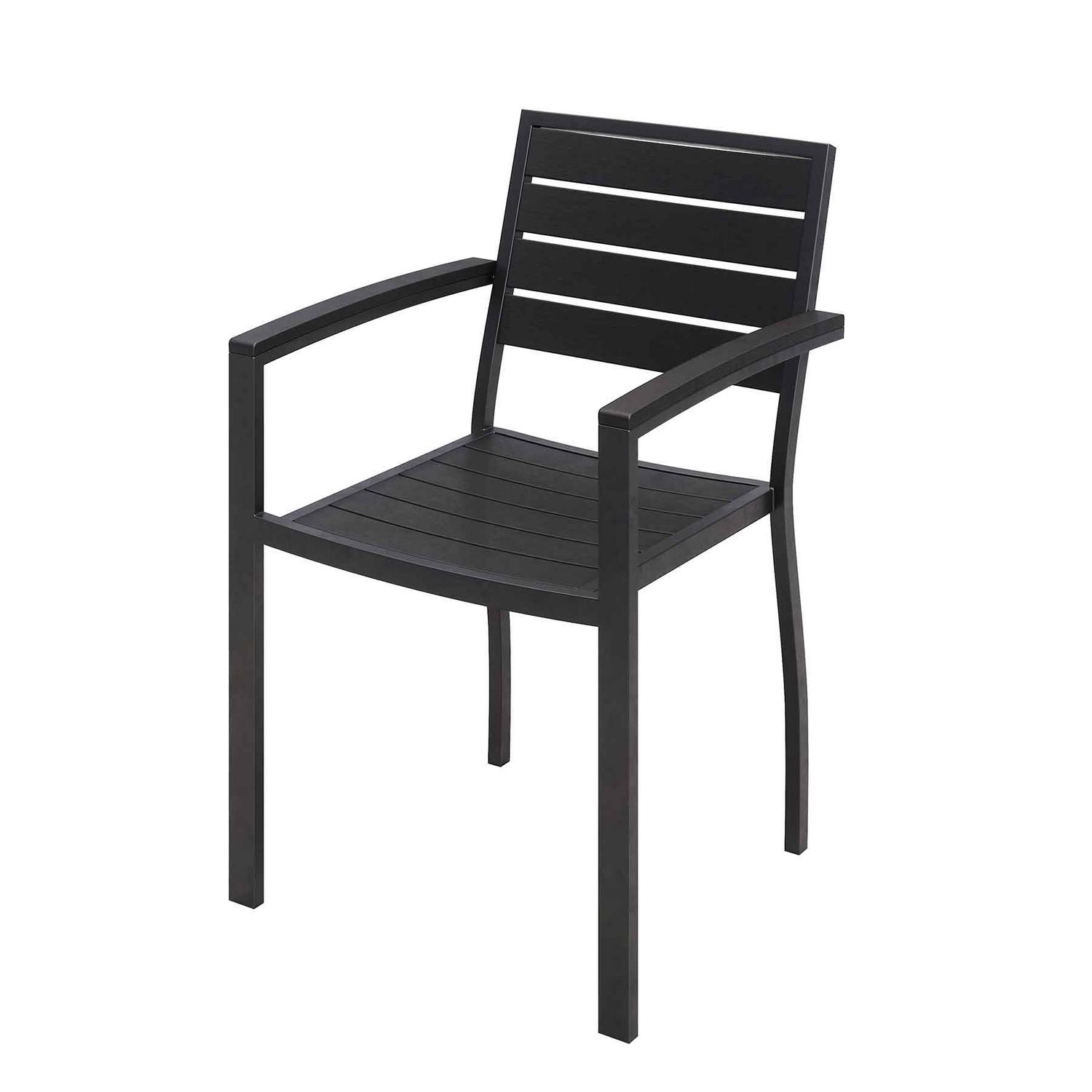 Eveleen Outdoor Patio Table with Six Black Powder-Coated Polymer Chairs, 32 x 55 x 29, Black