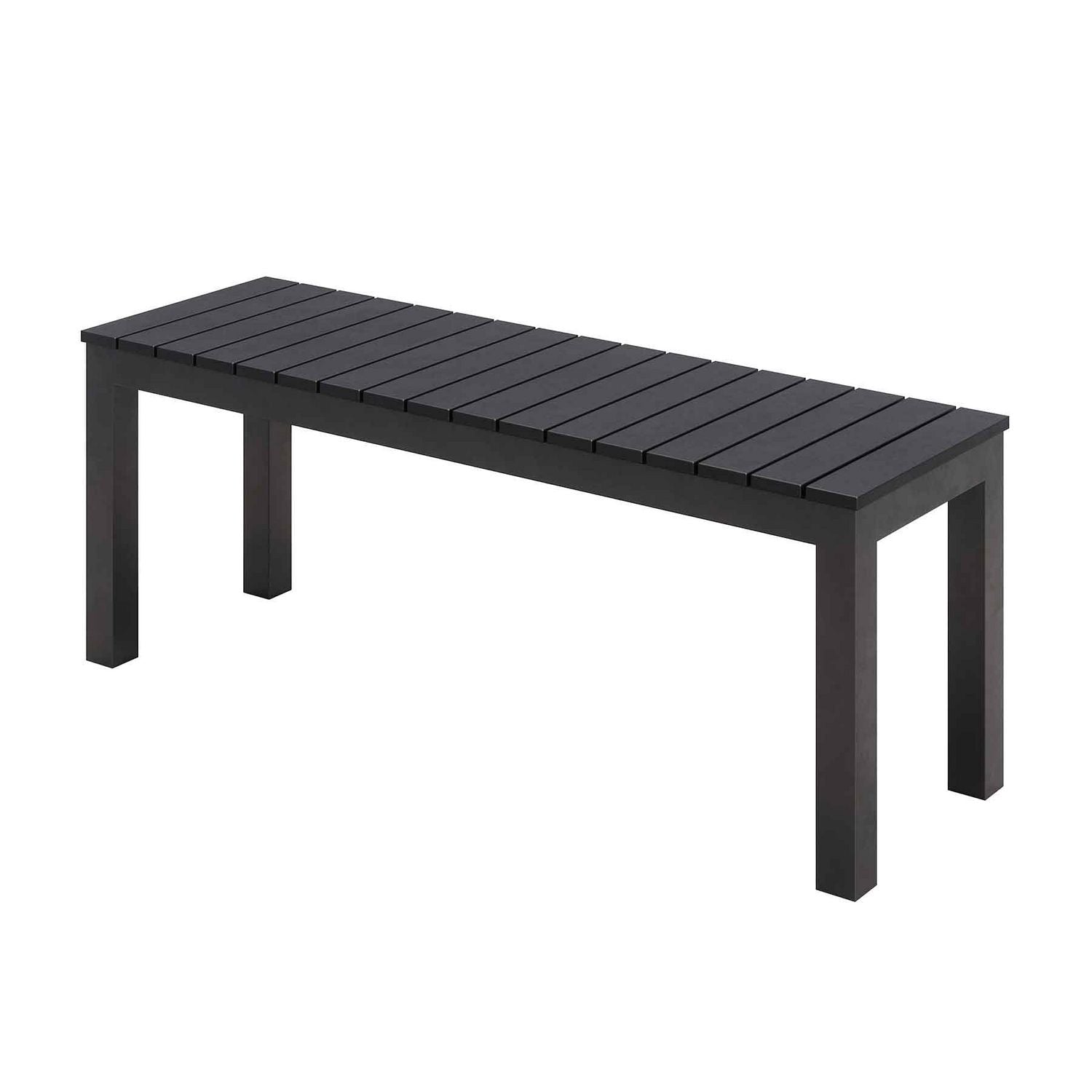 Eveleen Outdoor Patio Table with Two Black Powder-Coated Polymer Chairs and Two Benches, 32 x 55, Gray