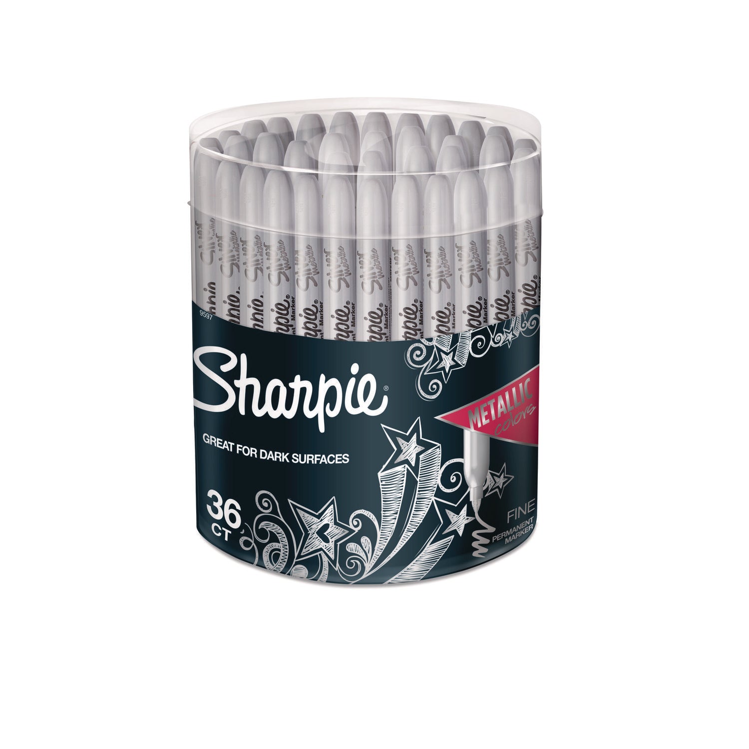 Sharpie Metallic Fine Point Permanent Marker - Fine Marker Point - Metallic Silver Ink - 36 / Canister