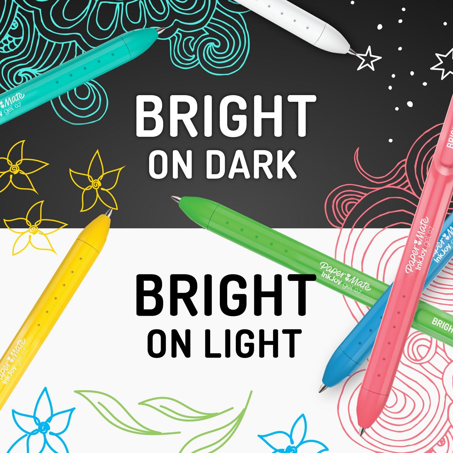 Paper Mate InkJoy Gel Bright! Pens, 0.7mm Medium Point, Retractable, White Ink, Gel-Based, 3 Pack