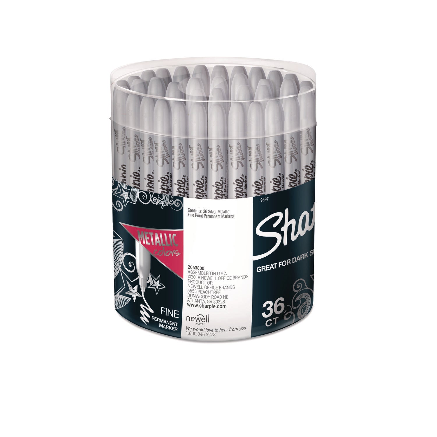 Sharpie Metallic Fine Point Permanent Marker - Fine Marker Point - Metallic Silver Ink - 36 / Canister