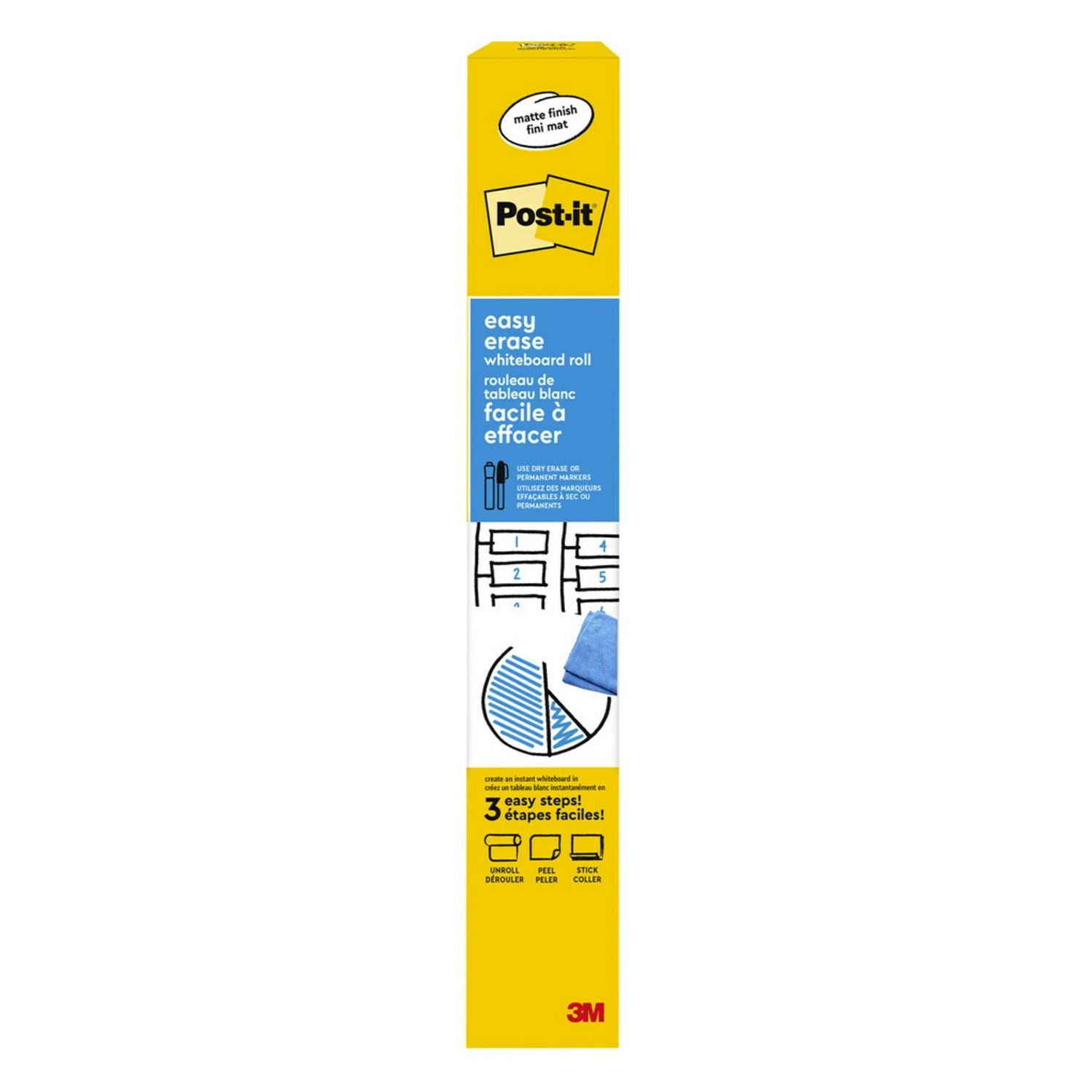White Surface - White Sheet Color - Rectangle - 36" Length x 24" Width - Flexible, Stain Resistant, Easy Peel, Self-stick, Removable, Wipeable, Stain Proof - 1 Each