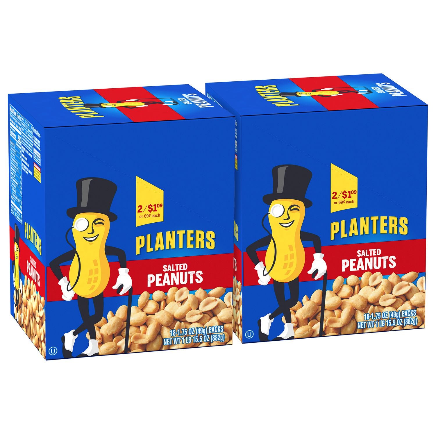 Green Rabbit Planters Salted Peanuts, Salted Classic Flavor, 1.75 oz Packs, 18 Packs per Bag, 2 Bags per Carton