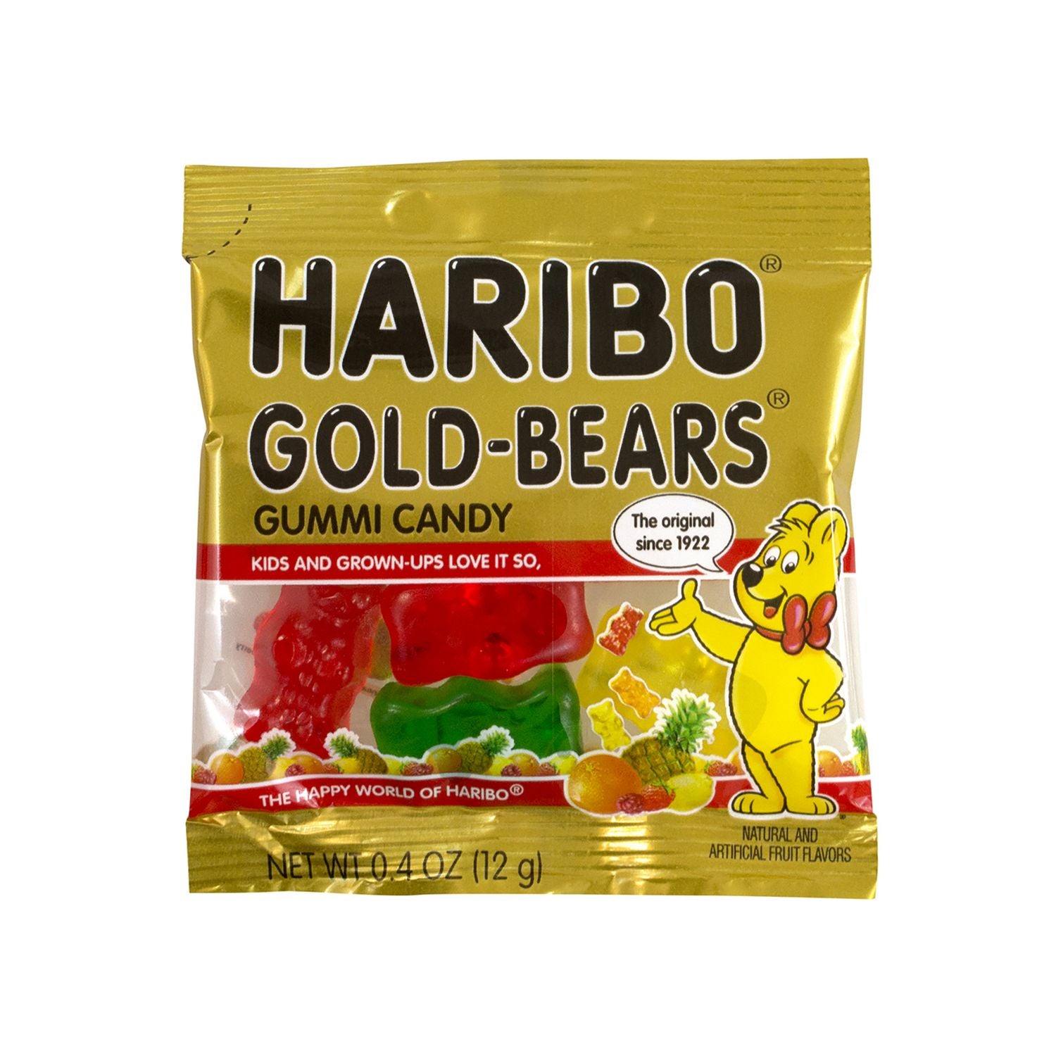 Haribo Gold Gummi Bears Fruity, 0.40 oz, 54 per Bag, 108 Bags per Carton