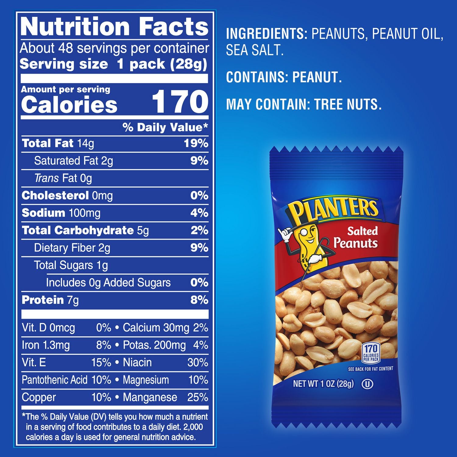 Green Rabbit Planters Salted Peanuts, Salted & Crunchy, 1 oz Packs, 48 Bags per Carton, 2 Cartons