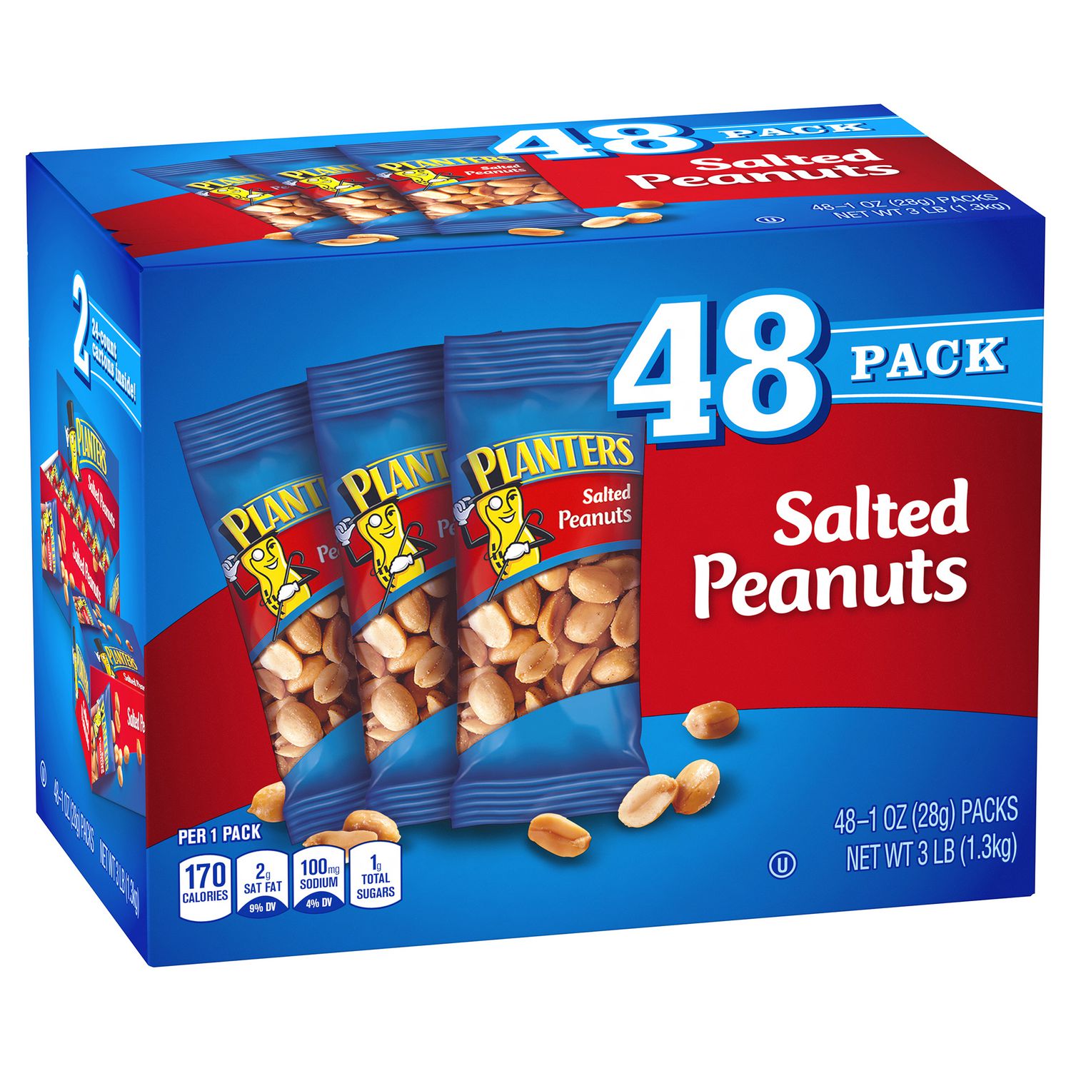 Green Rabbit Planters Salted Peanuts, Salted & Crunchy, 1 oz Packs, 48 Bags per Carton, 2 Cartons