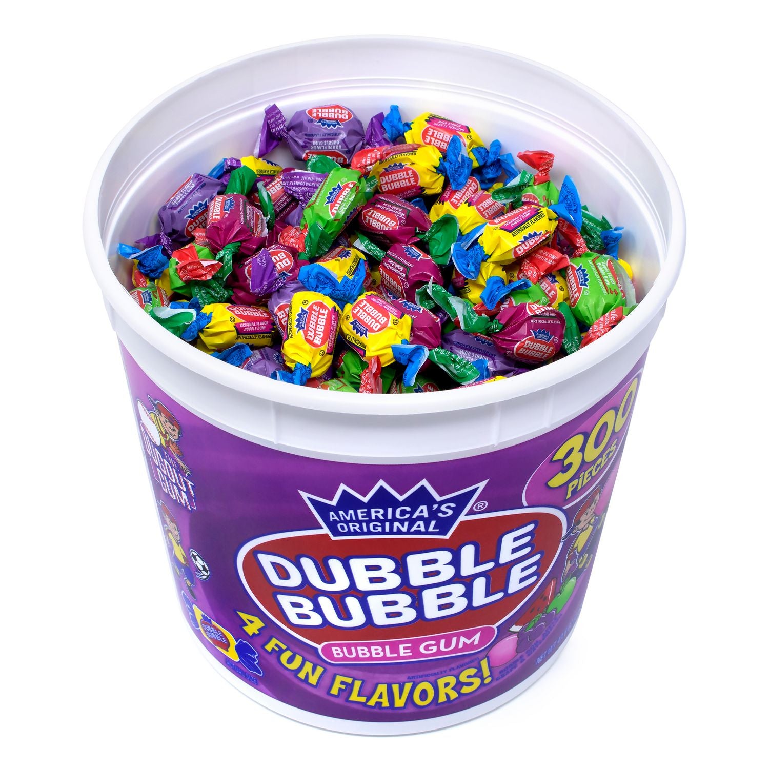 Bubble Gum, Watermelon, Grape, Sour Apple - Individually Wrapped - 0.16 oz - 300 /Tub - 2 / Carton