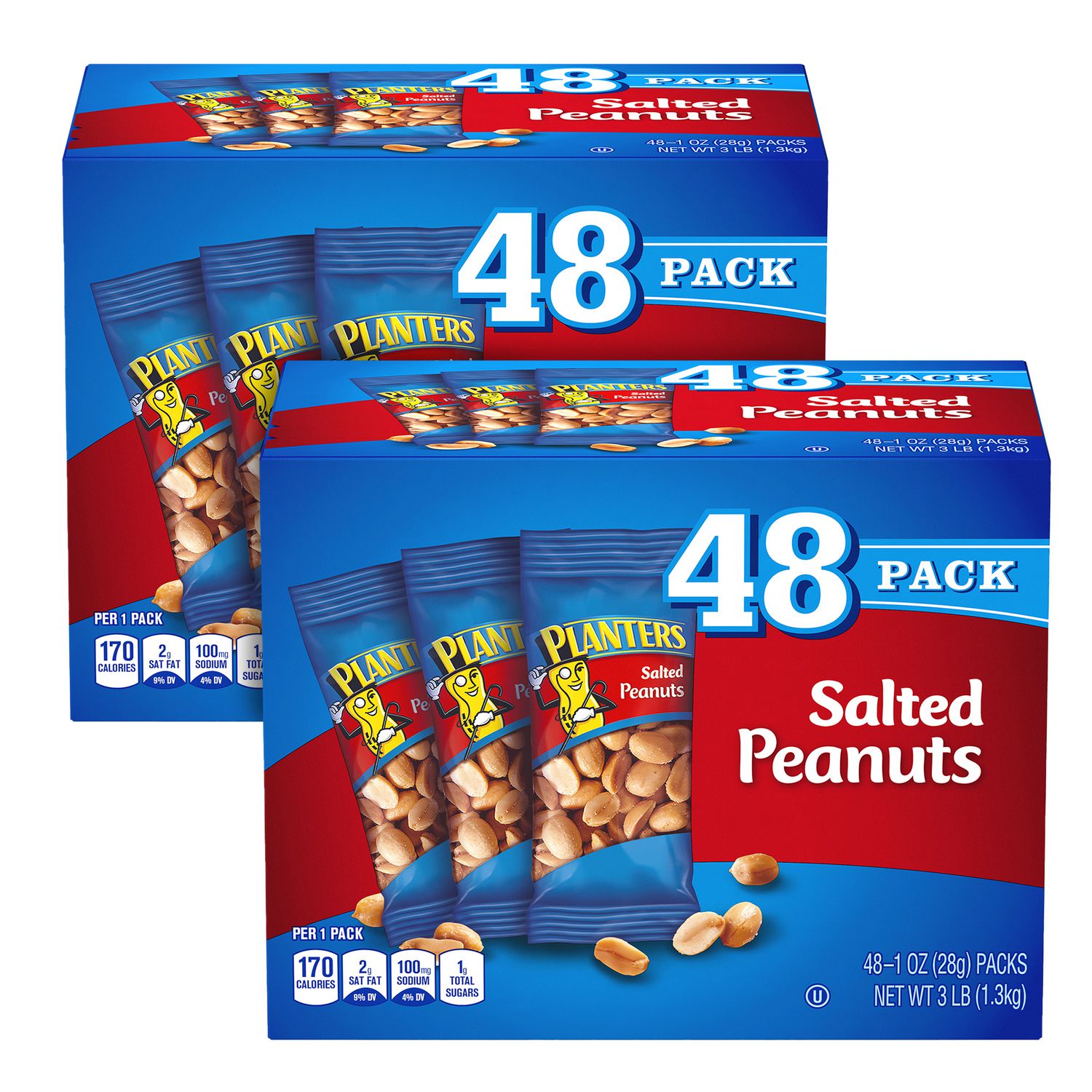 Green Rabbit Planters Salted Peanuts, Salted & Crunchy, 1 oz Packs, 48 Bags per Carton, 2 Cartons