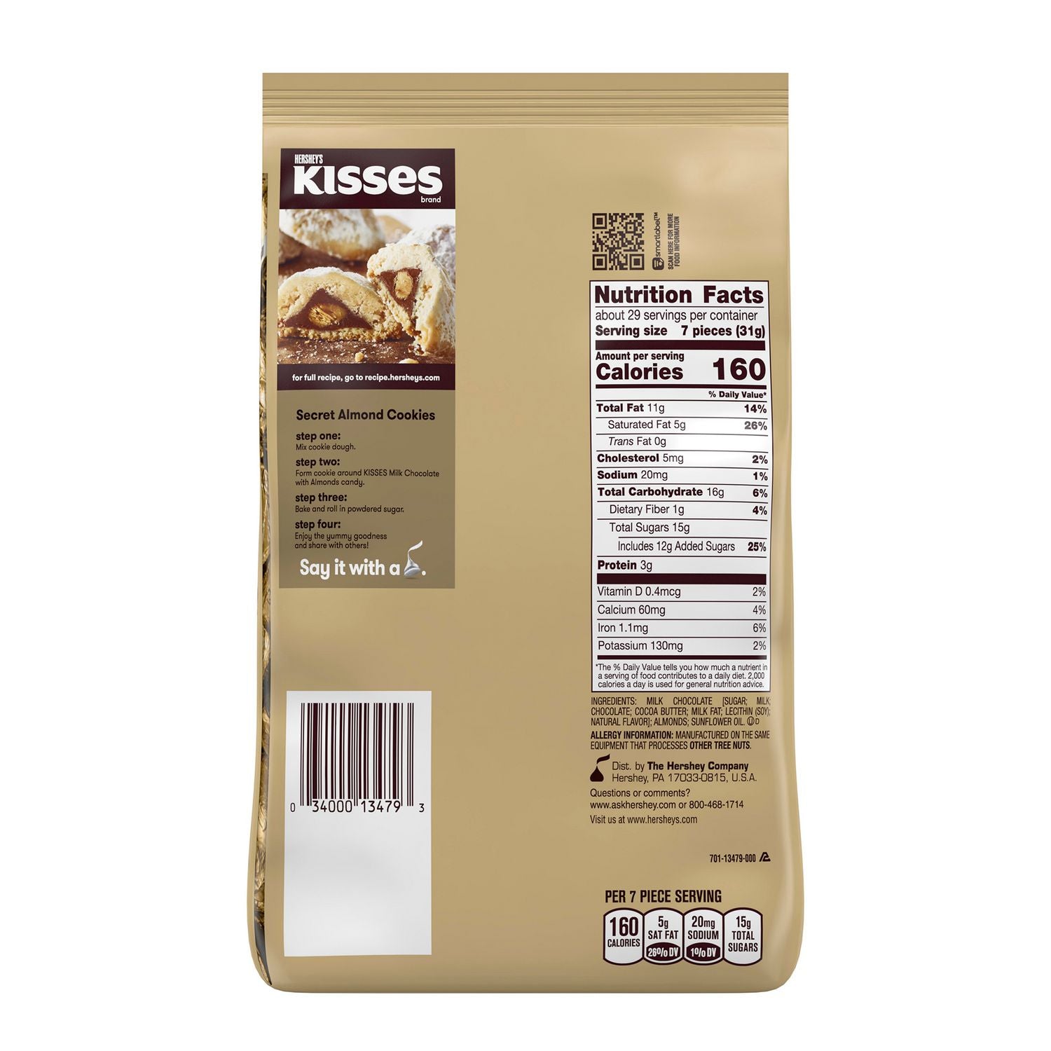 Green Rabbit Hershey's Kisses MilkChocolate Almond - Milk Chocolate, Almond - Individually Wrapped - 2 lb - 2 / Carton