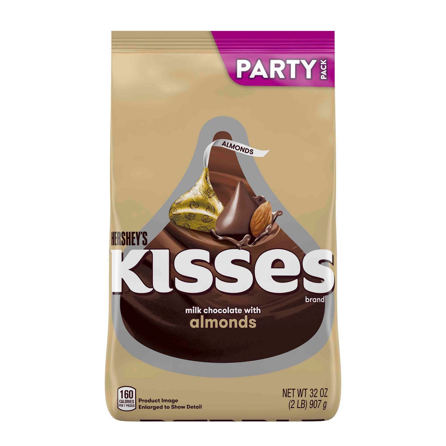 Green Rabbit Hershey's Kisses MilkChocolate Almond - Milk Chocolate, Almond - Individually Wrapped - 2 lb - 2 / Carton