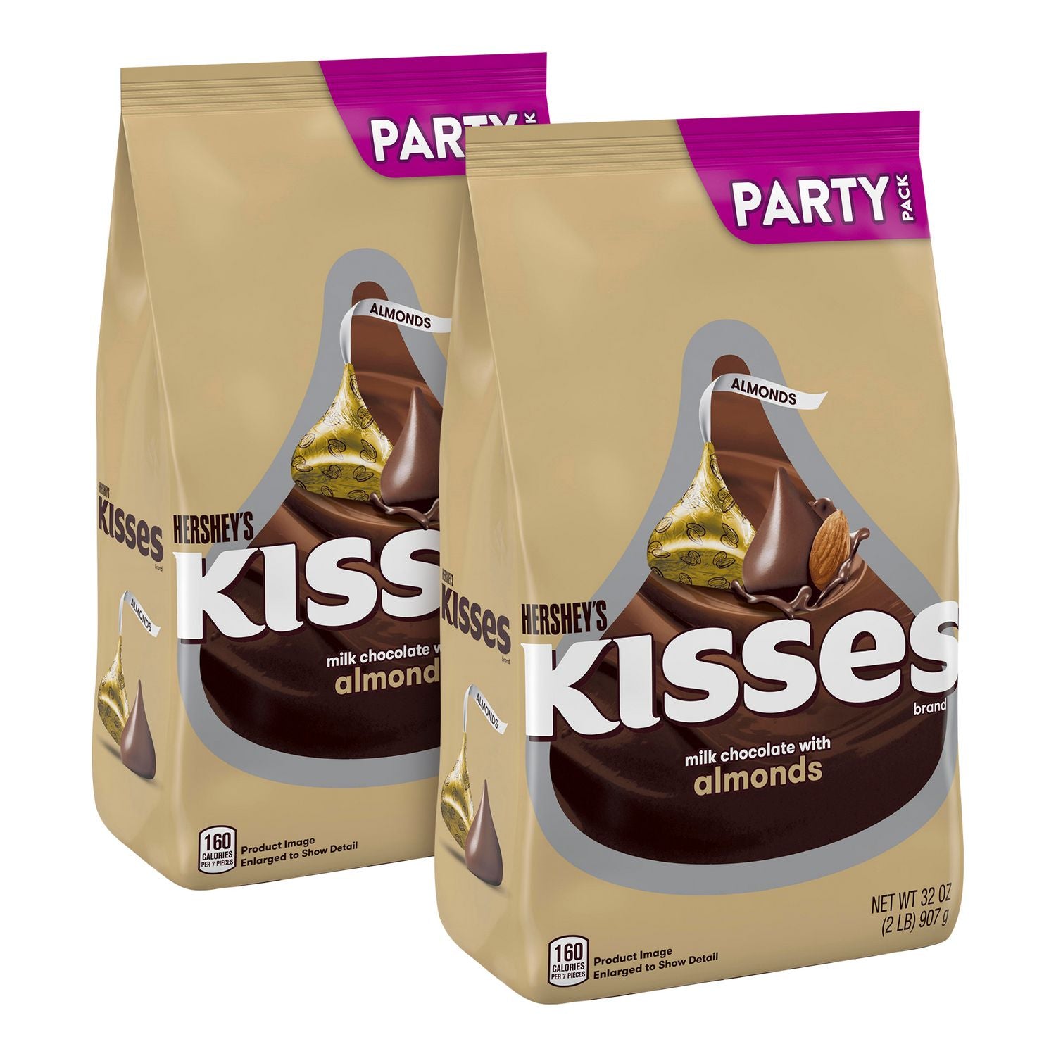 Green Rabbit Hershey's Kisses MilkChocolate Almond - Milk Chocolate, Almond - Individually Wrapped - 2 lb - 2 / Carton