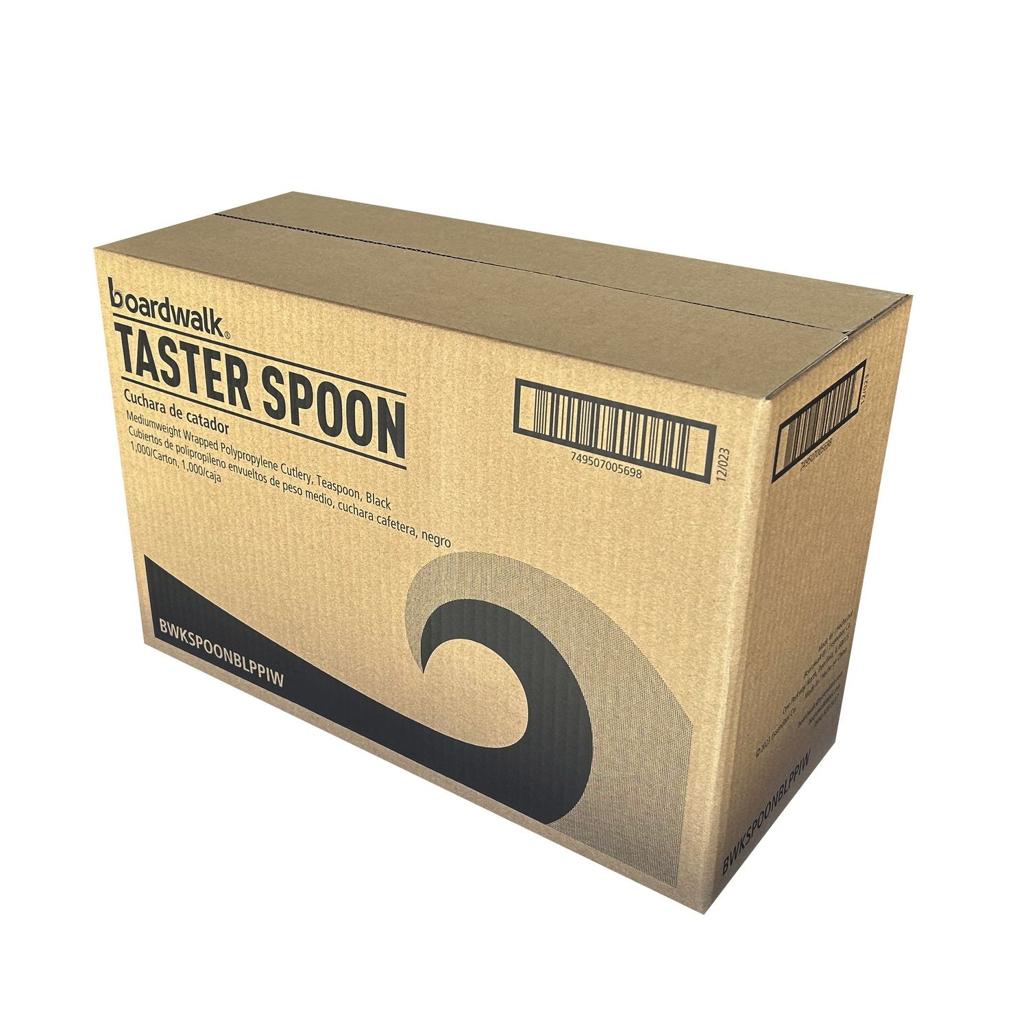 Mediumweight Polypropylene Cutlery, Individually Wrapped, Spoon, Plastic, Black, 1,000/Carton