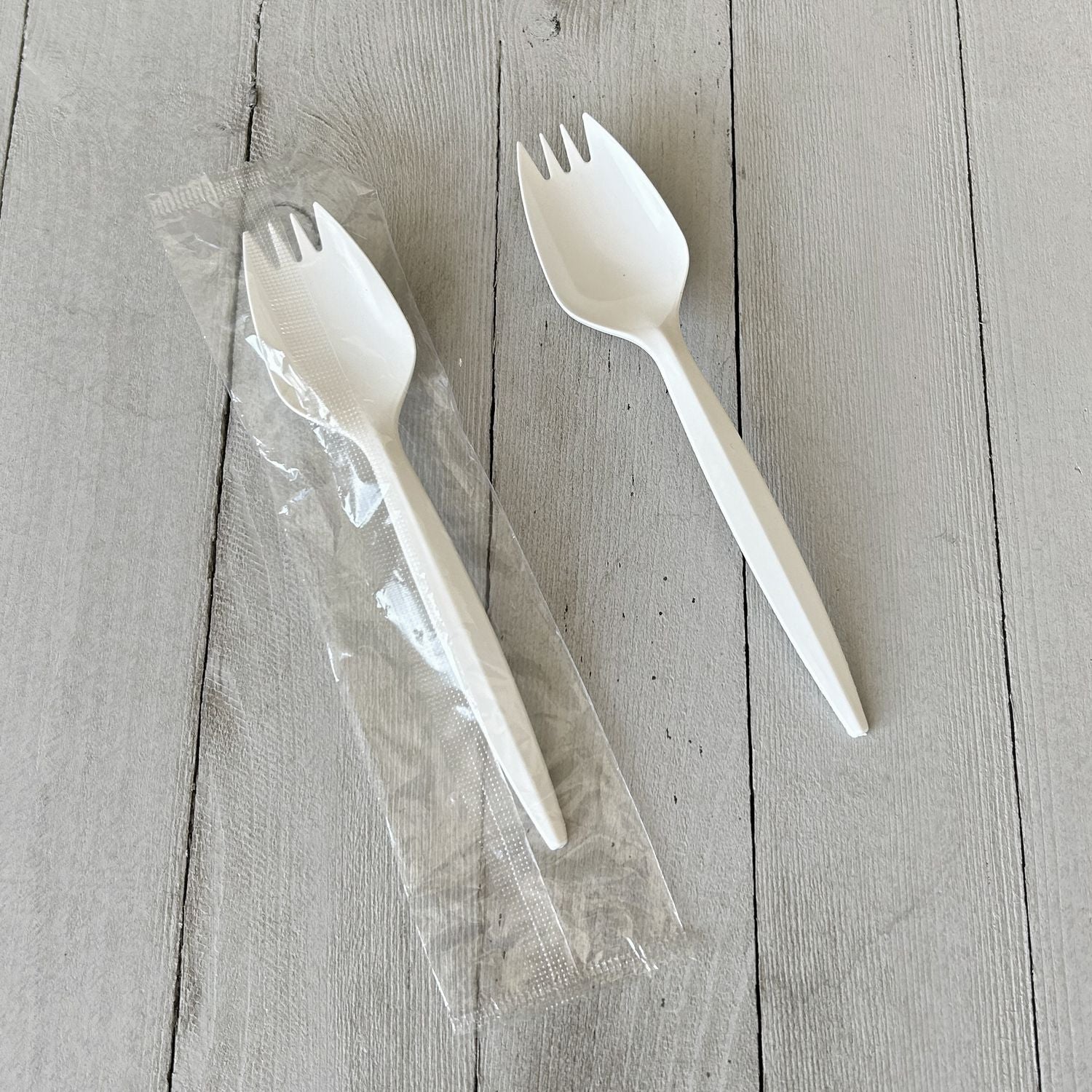 Mediumweight Wrapped Polypropylene Cutlery, Spork, Plastic, White, 1,000/Carton