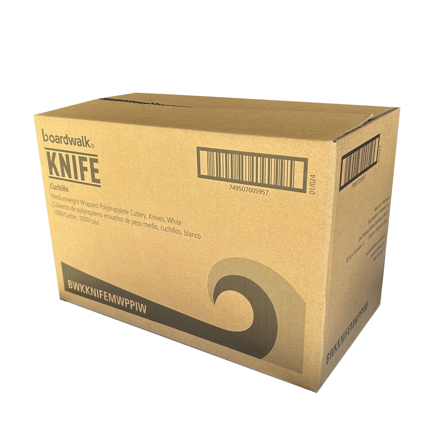 Mediumweight Wrapped Polypropylene Cutlery, Knife, 5.86", Plastic, White, 1,000/Carton