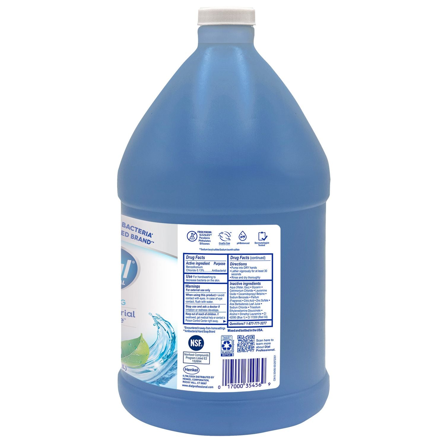 Dial Antibacterial Defense Foaming Handwash - Spring Water, Fresh Scent - 1 gal - Pump Dispenser - Bacteria Remover - Hand, Skin - Antibacterial - Blue - Cruelty-free, Sulfate-free, Paraben-free, Phthalate-free, Silicone-free, pH Balanced - 1 Each