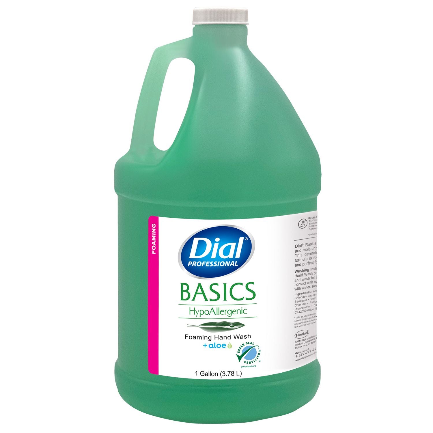 Dial Basics HypoAllergenic Foam Hand Soap - Aloe Scent - 1 gal - Bacteria Remover - Skin, Hand, Commercial, Healthcare, School, Office, Restaurant, Daycare - Green - Cruelty-free, Sulfate-free, Paraben-free, Phthalate-free, Silicone-free - 1 Each