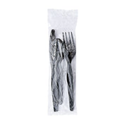 Three-Piece Polystyrene Cutlery Kit, Heavyweight, Fork/Knife/Spoon, Plastic, Black, 250/Carton