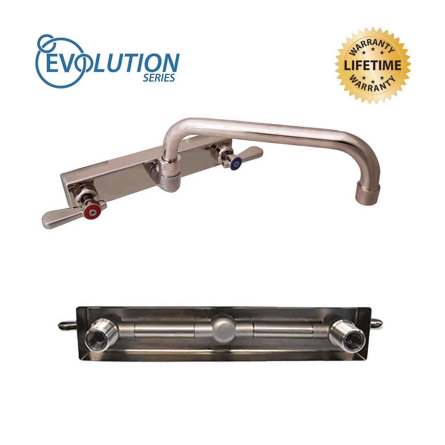 Evolution Splash Mount Stainless Steel Faucet, 4.69" Height/12" Reach, Stainless Steel