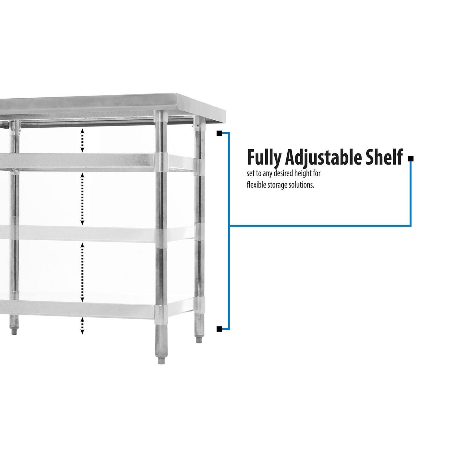 Stainless Steel 5" Riser Top Tables, 48w x 30d x 39.75h, Silver, 2/Pallet
