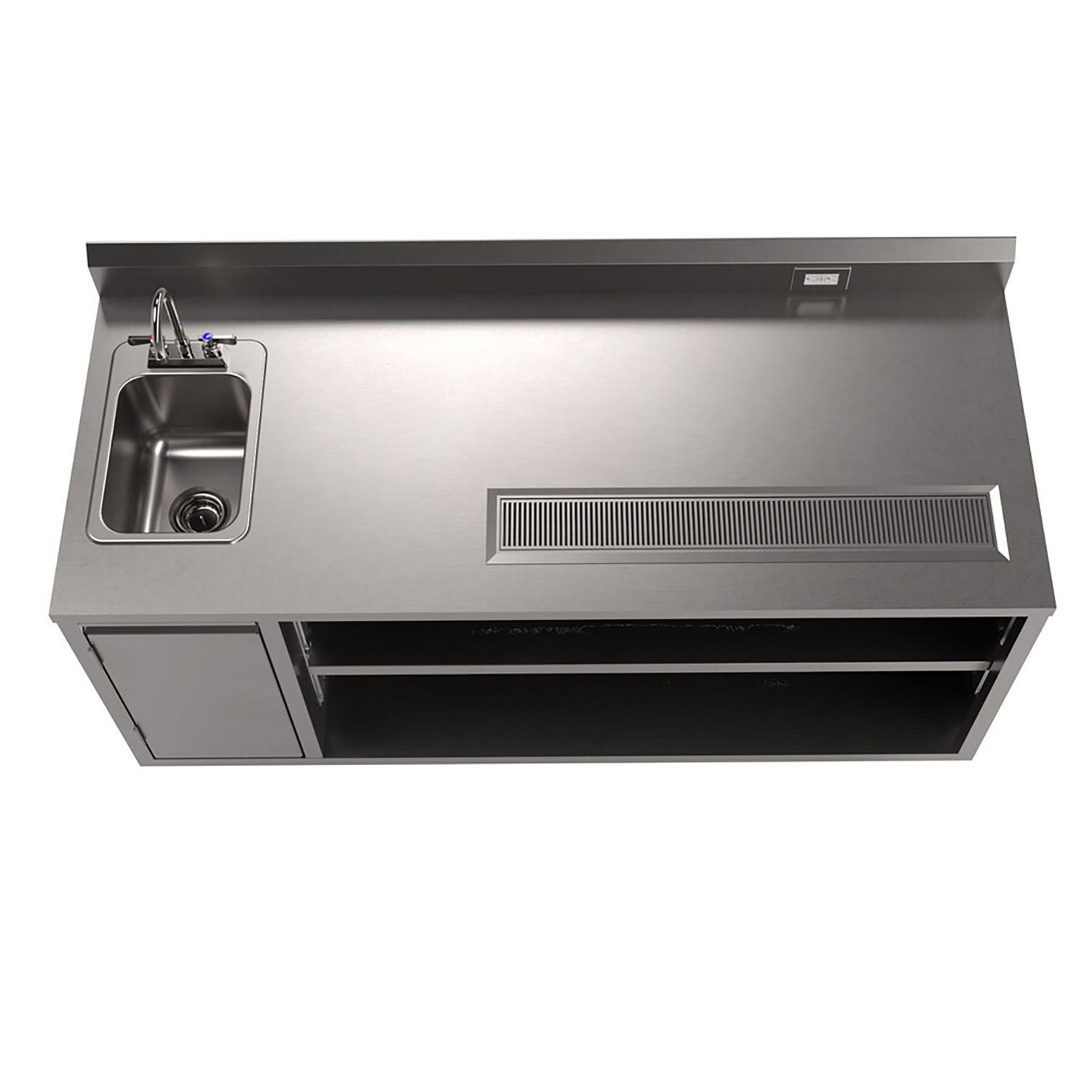 Stainless Steel Beverage Table with Left Sink, Rectangular, 30" x 72" x 41.5", Silver Top, Silver Base/Legs