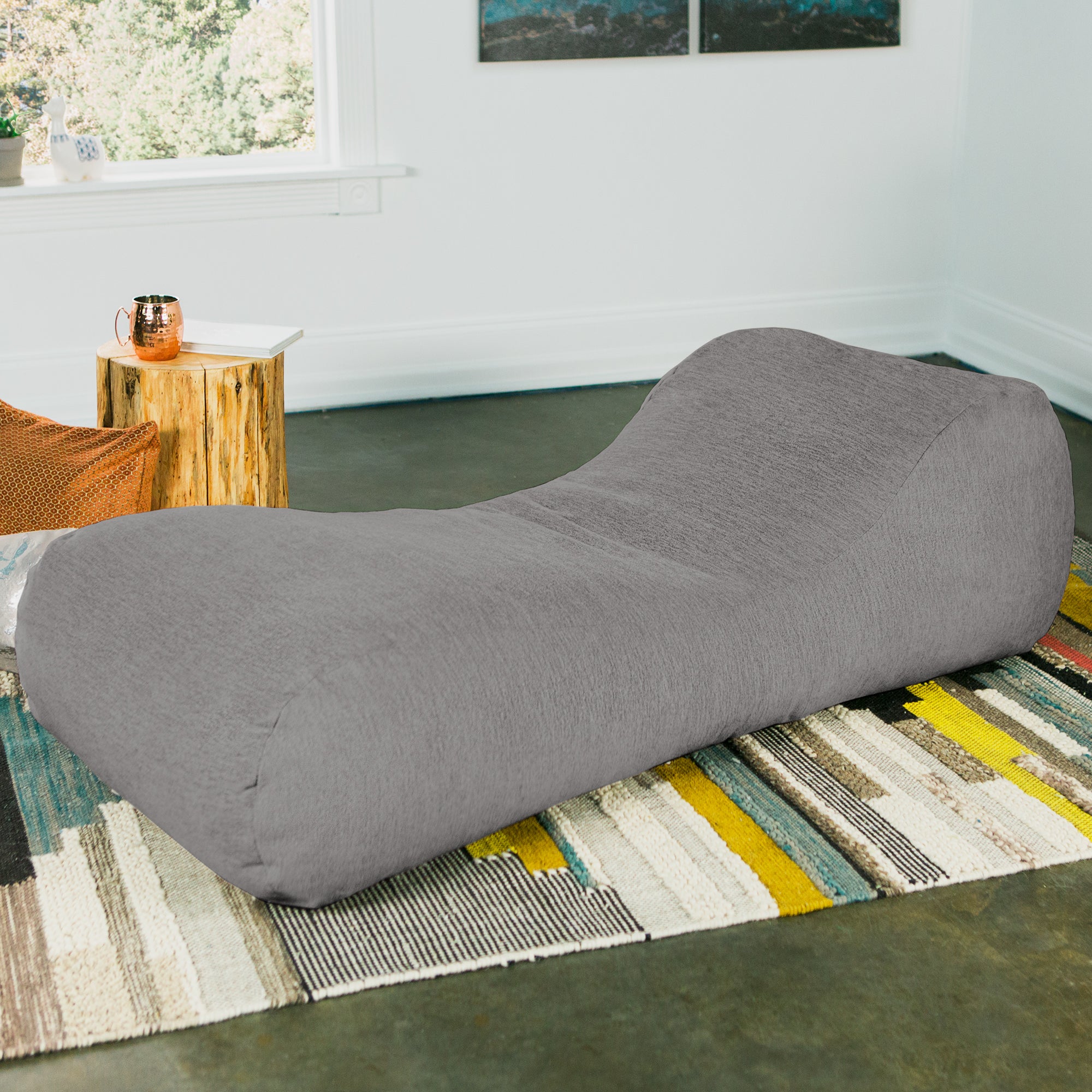 Jaxx Arlo Chaise Lounger Foam Bean Bag Chair - Premium Chenille, Grey
